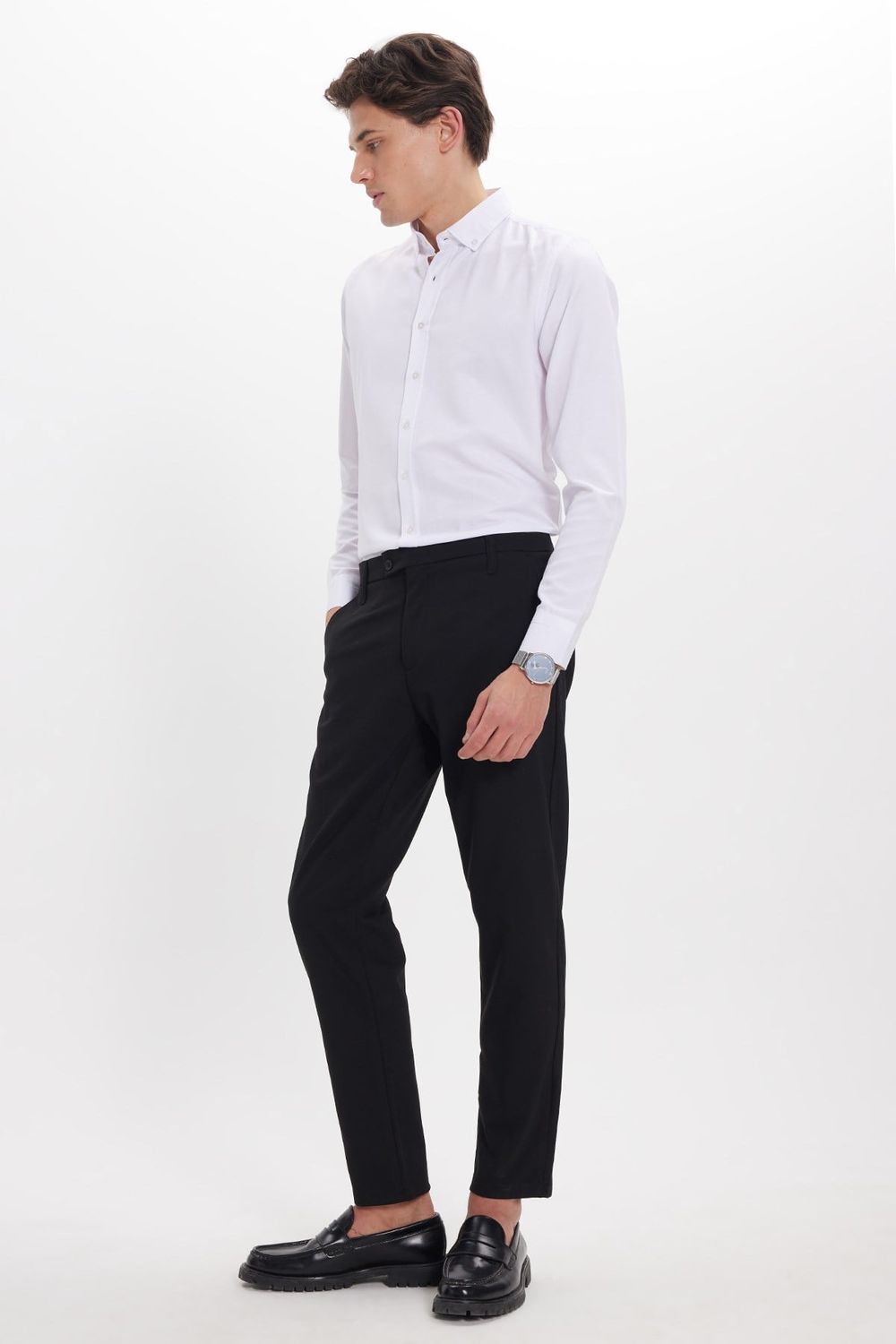 Erkek Slim Fit Dar Kesim Esnek Yan Cepli Bilek Boy Canvas Kesim Siyah Pantolon