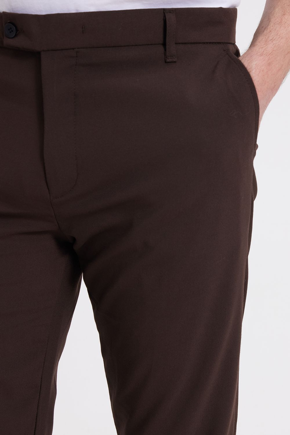 Erkek Slim Fit Dar Kesim Esnek Yan Cepli Bilek Boy Canvas Kesim Kahverengi Pantolon