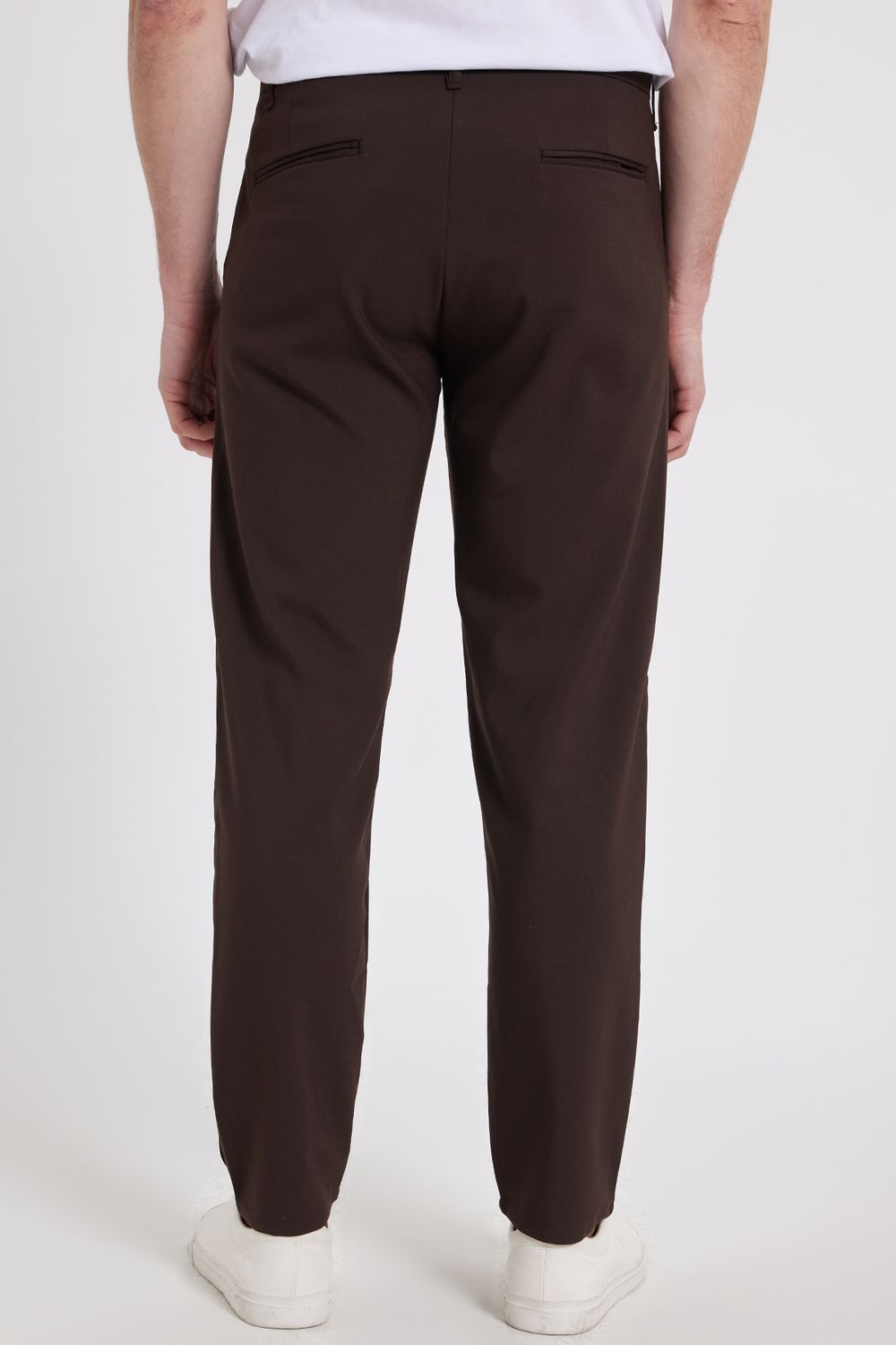 Erkek Slim Fit Dar Kesim Esnek Yan Cepli Bilek Boy Canvas Kesim Kahverengi Pantolon
