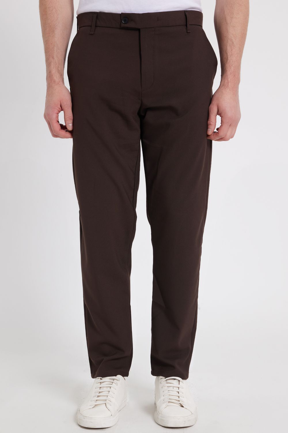 Erkek Slim Fit Dar Kesim Esnek Yan Cepli Bilek Boy Canvas Kesim Kahverengi Pantolon