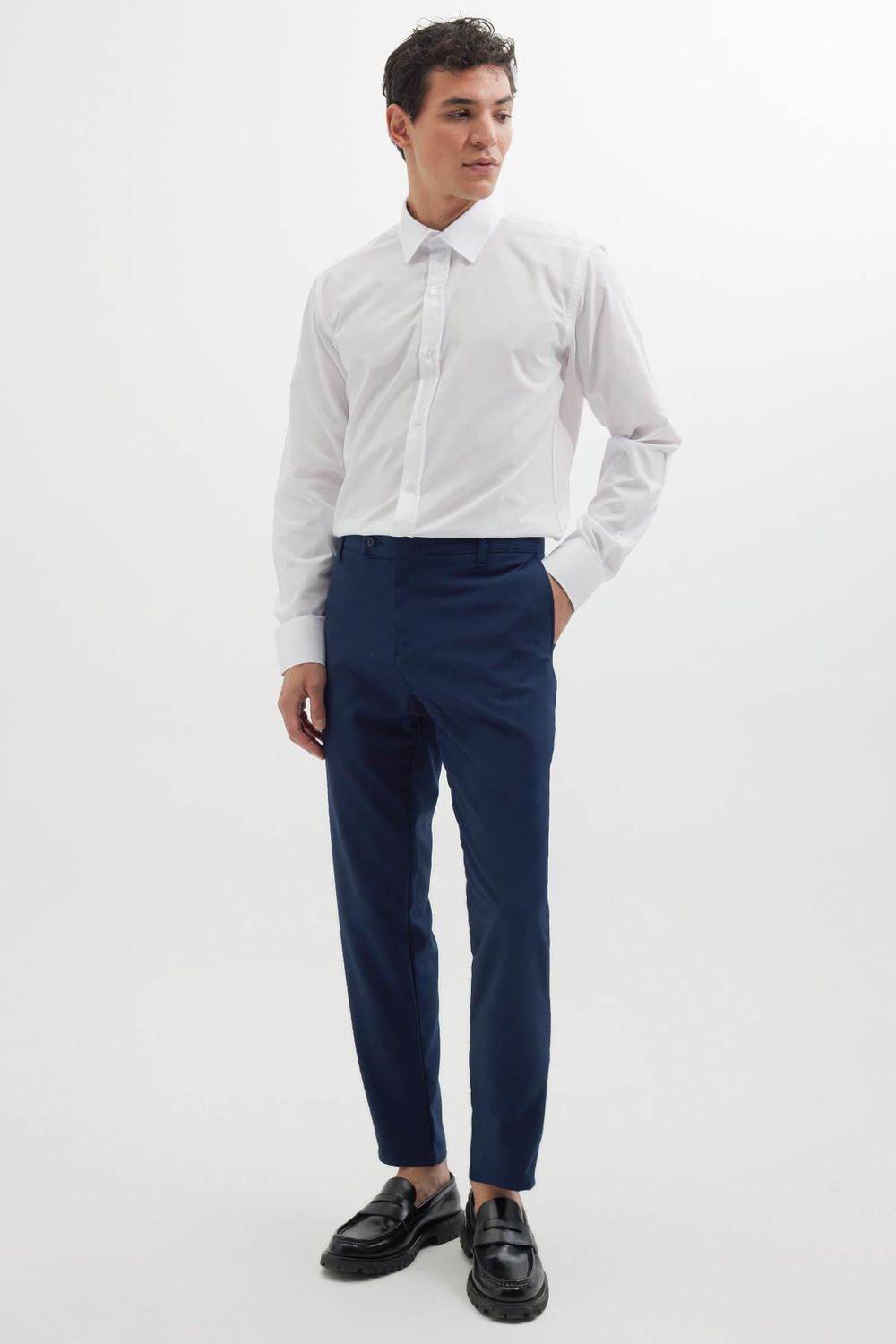 Erkek Slim Fit Dar Kesim Esnek Yan Cepli Bilek Boy Canvas Kesim Lacivert Pantolon