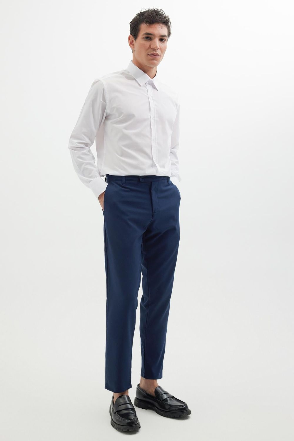 Erkek Slim Fit Dar Kesim Esnek Yan Cepli Bilek Boy Canvas Kesim Lacivert Pantolon