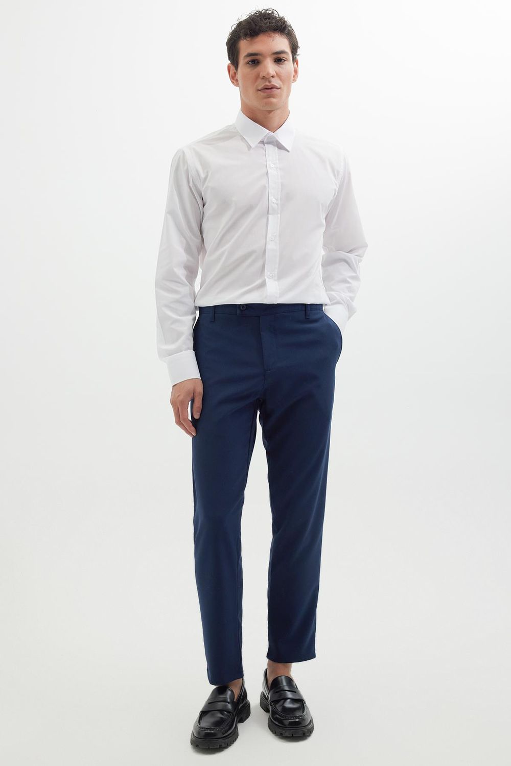 Erkek Slim Fit Dar Kesim Esnek Yan Cepli Bilek Boy Canvas Kesim Lacivert Pantolon