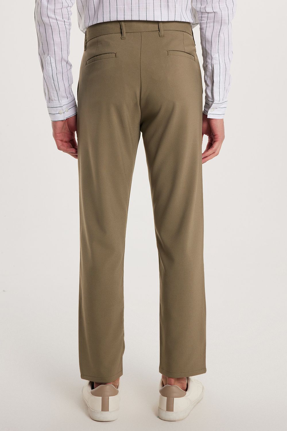 Erkek Slim Fit Dar Kesim Esnek Yan Cepli Bilek Boy Canvas Kesim Açık Haki Pantolon
