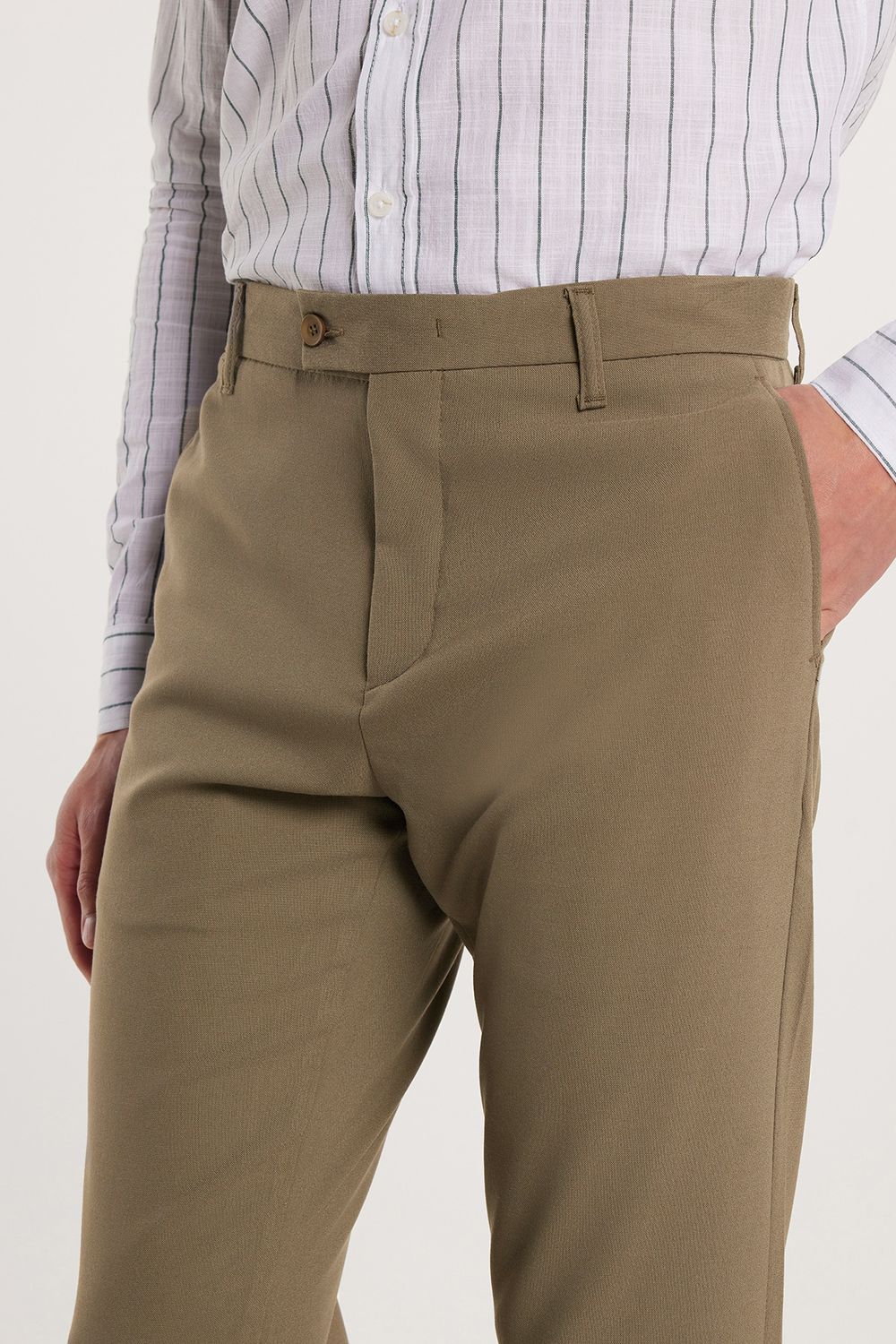 Erkek Slim Fit Dar Kesim Esnek Yan Cepli Bilek Boy Canvas Kesim Açık Haki Pantolon