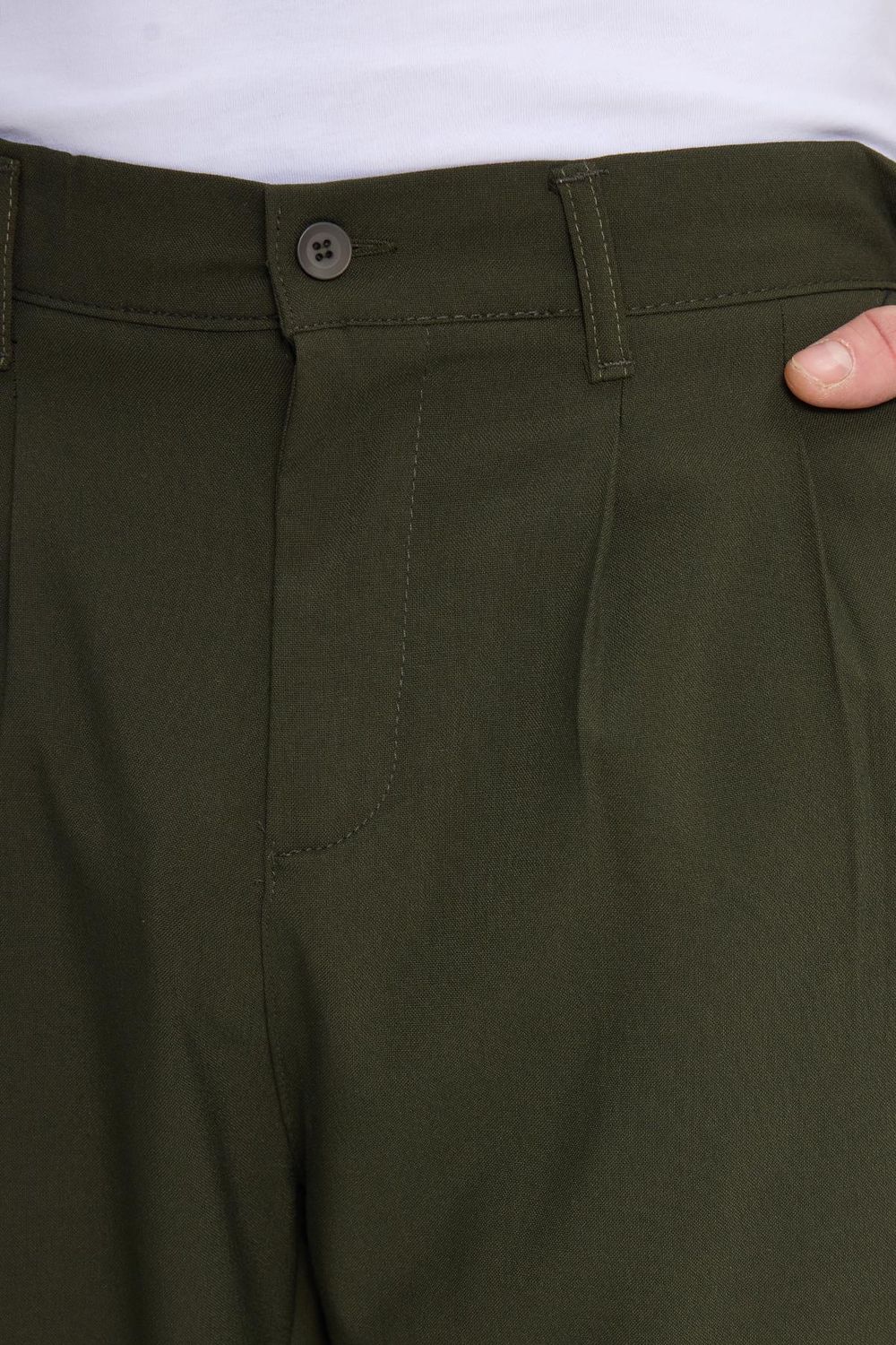 Erkek Regular Fit Çift Pileli Beli Lastikli Rahat Kesim Bol Paça Baggy Haki Pantolon