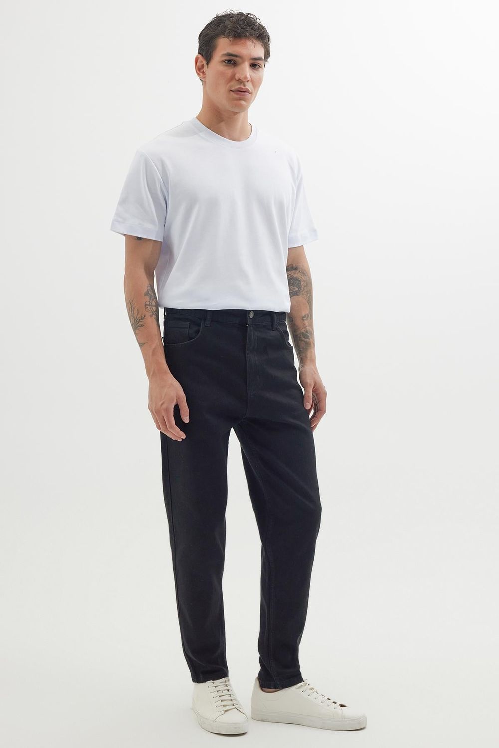 Erkek Regular Fit Bol Kesim Denim Yıkamalı Efektli Esnek Siyah Jean Kot Pantolon