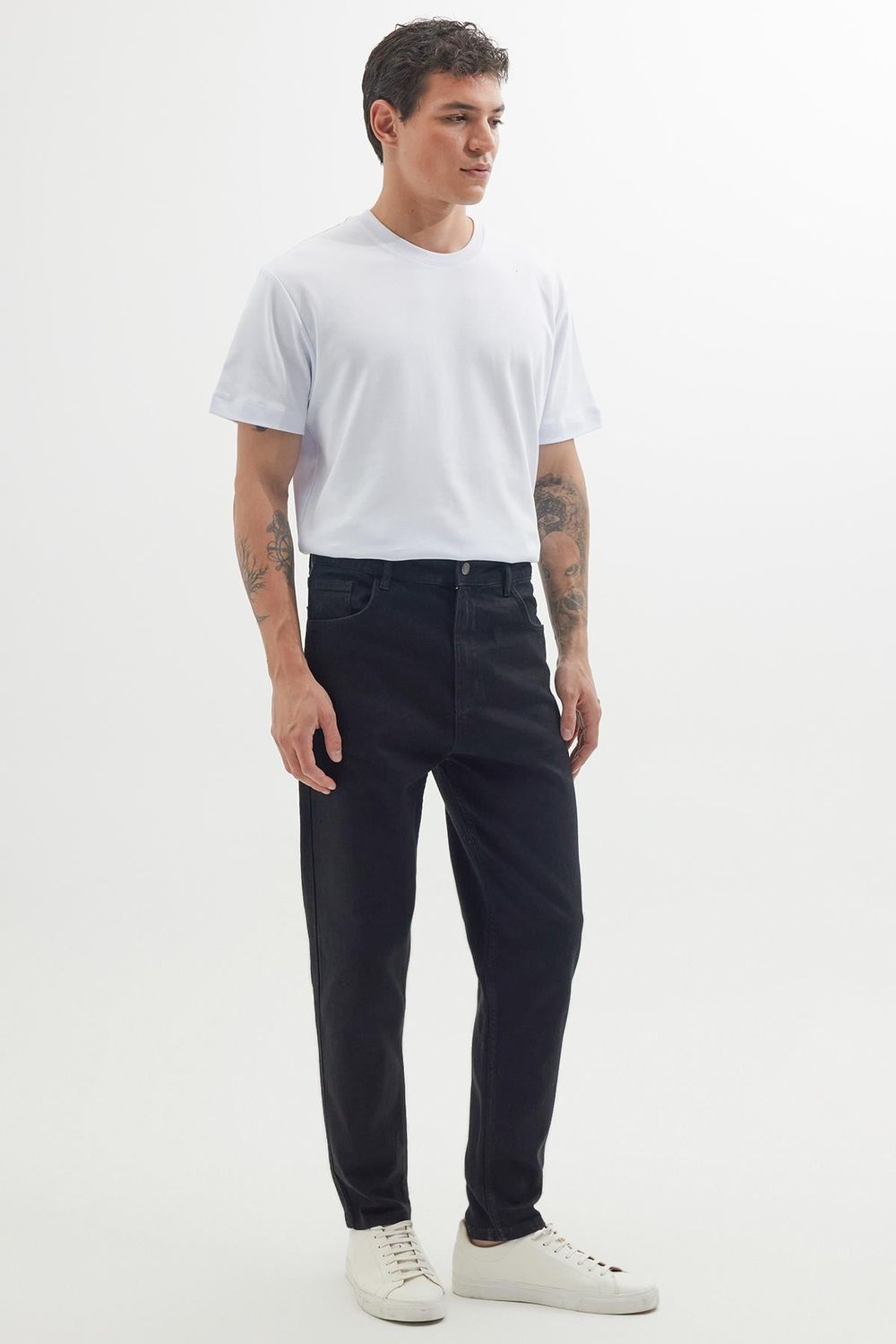 Erkek Regular Fit Bol Kesim Denim Yıkamalı Efektli Esnek Siyah Jean Kot Pantolon