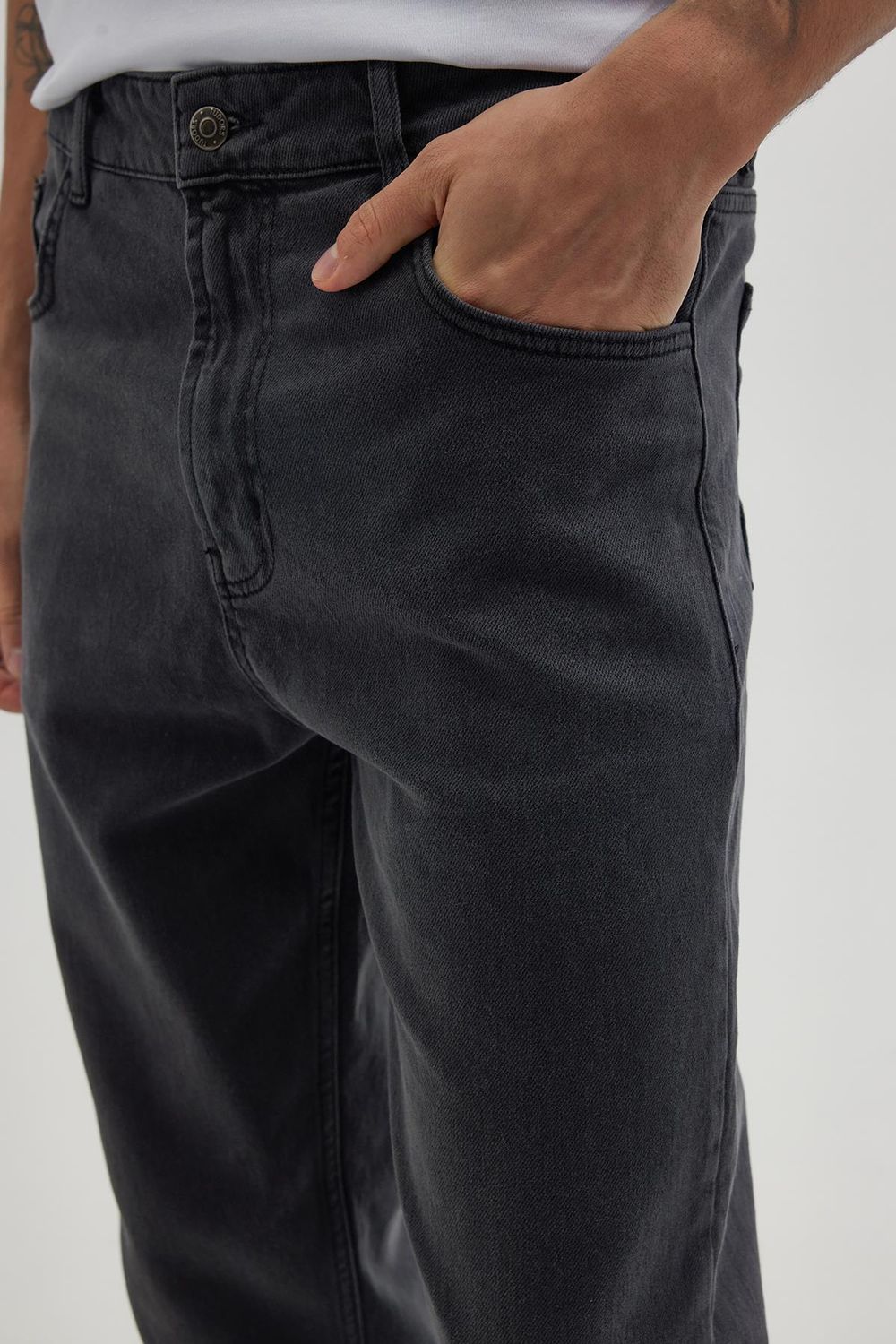 Erkek Regular Fit Bol Kesim Denim Yıkamalı Efektli Esnek Gri Jean Kot Pantolon