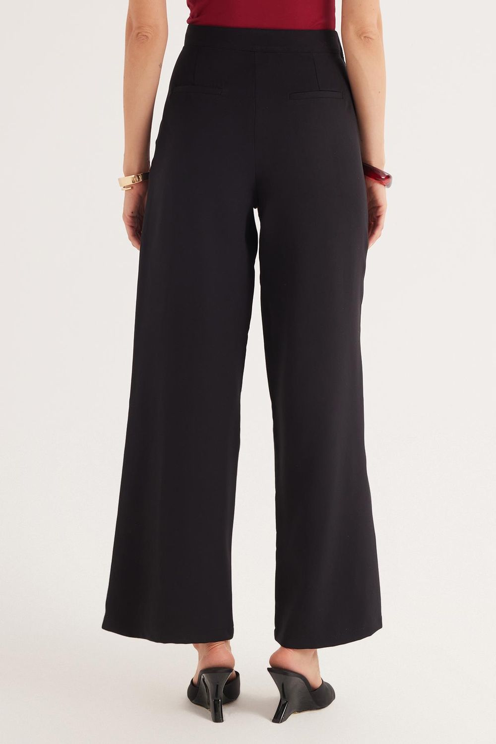 Kadın Standart Fit Geniş Paça Siyah Double Pantolon