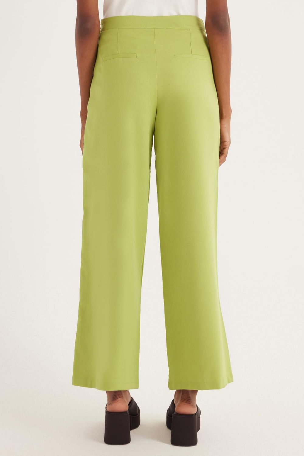 Kadın Standart Fit Geniş Paça Yeşil Double Pantolon