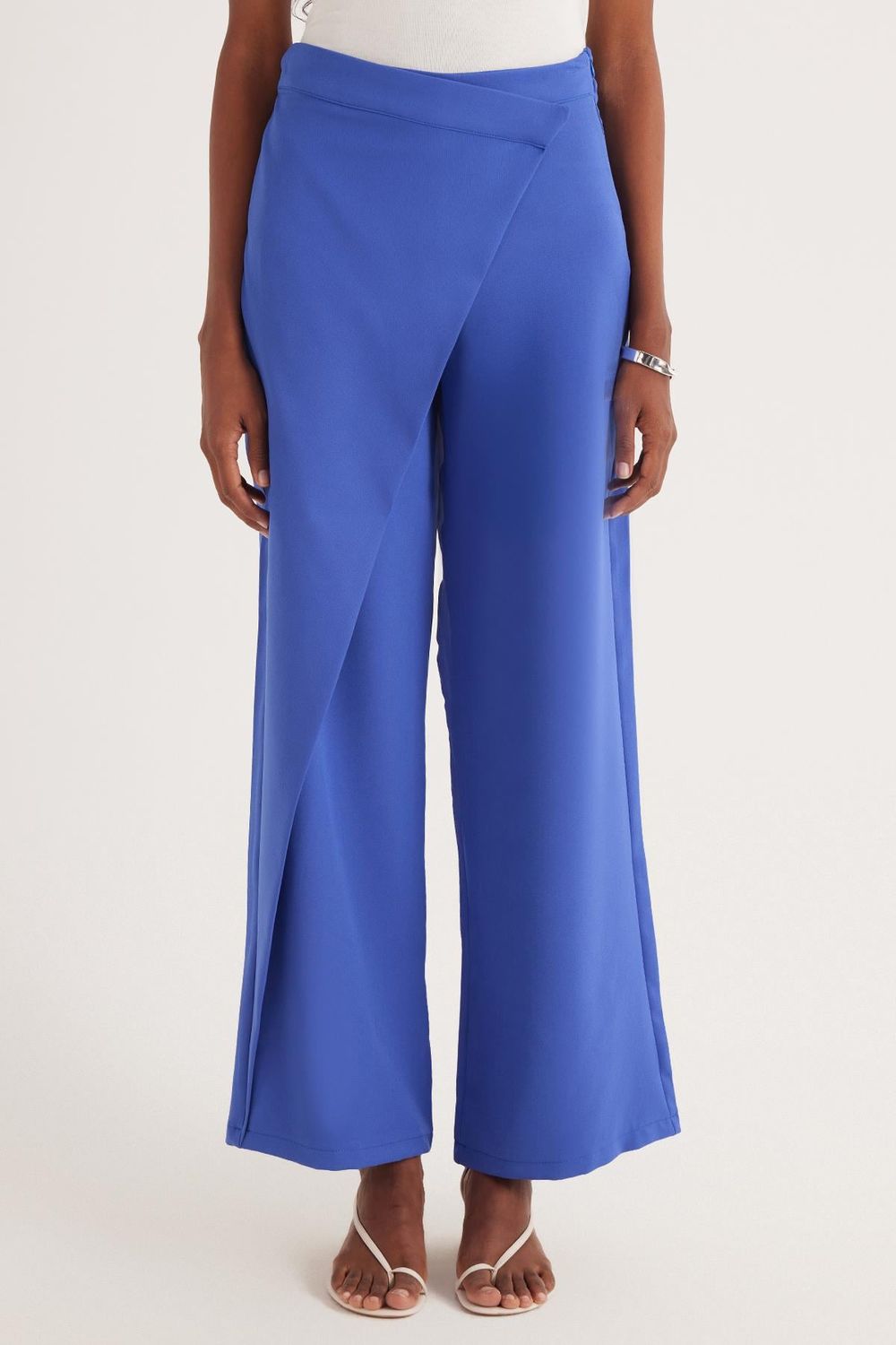 Kadın Standart Fit Geniş Paça Mavi Double Pantolon