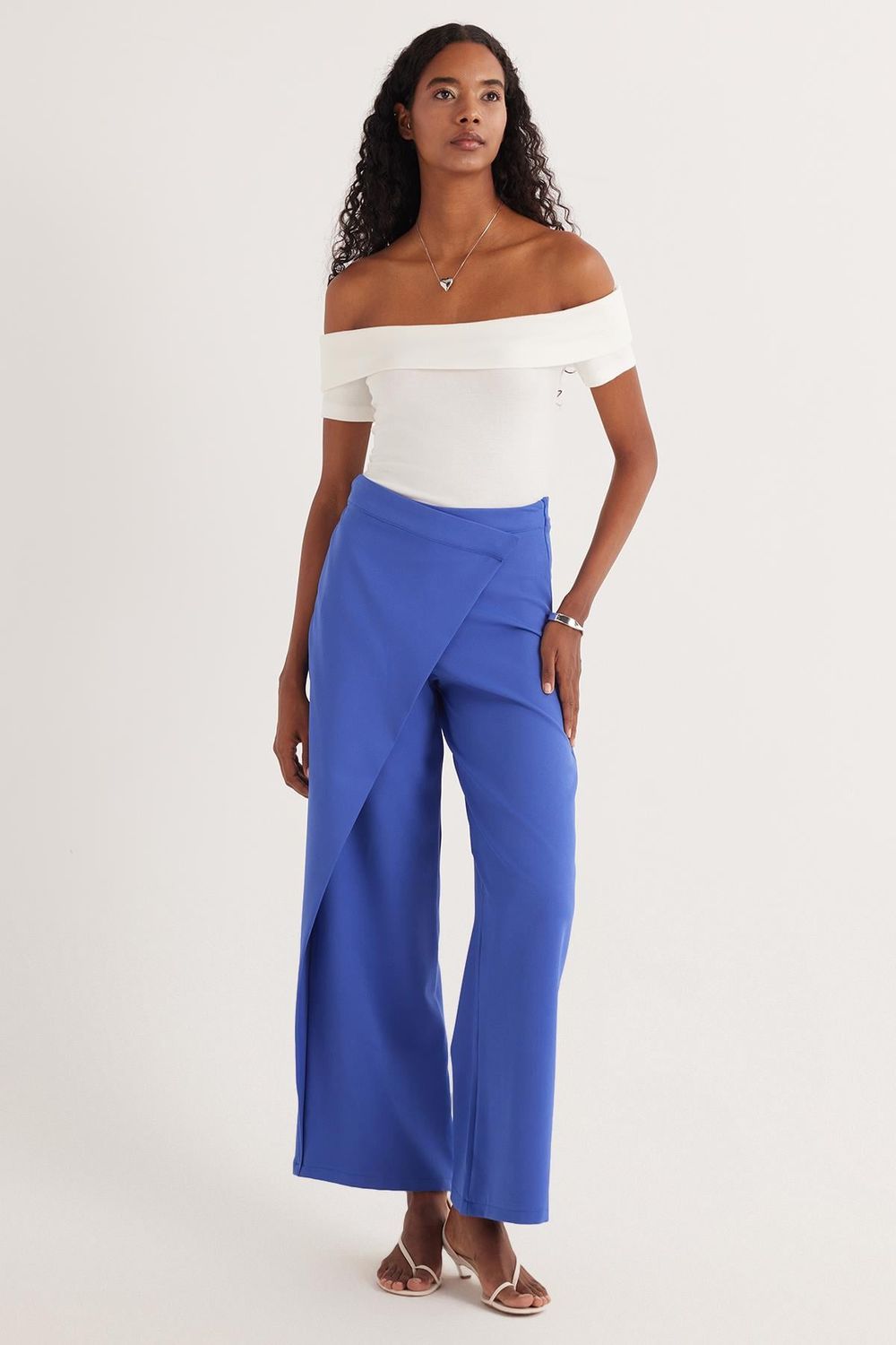 Kadın Standart Fit Geniş Paça Mavi Double Pantolon