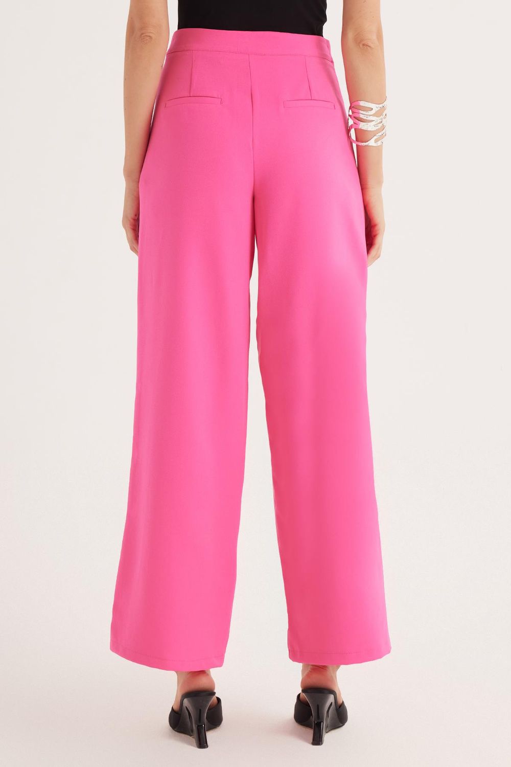 Kadın Standart Fit Geniş Paça Fuşya Double Pantolon