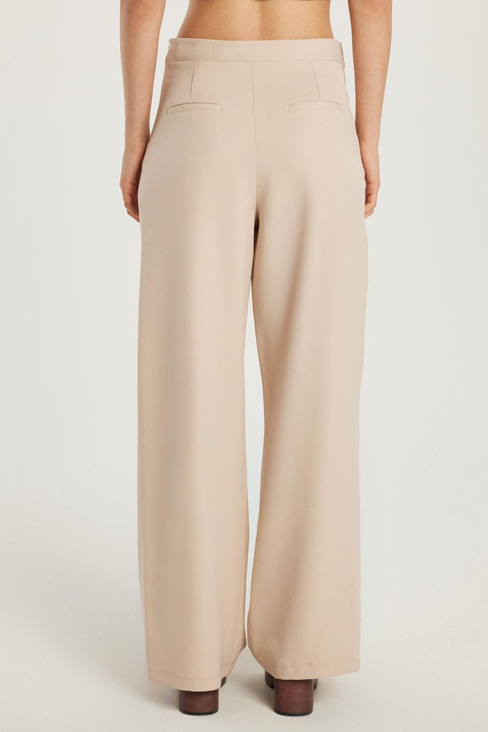 Kadın Standart Fit Geniş Paça Bej Double Pantolon
