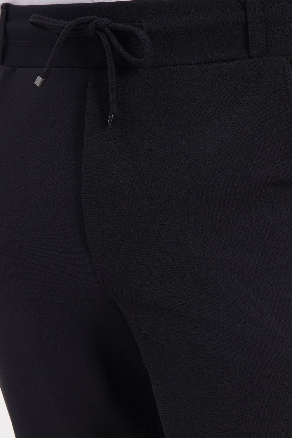 Erkek Slim Fit Pamuklu Beli Bağlamalı Yan Cepli Katlamalı Paça Jogger Siyah Pantolon