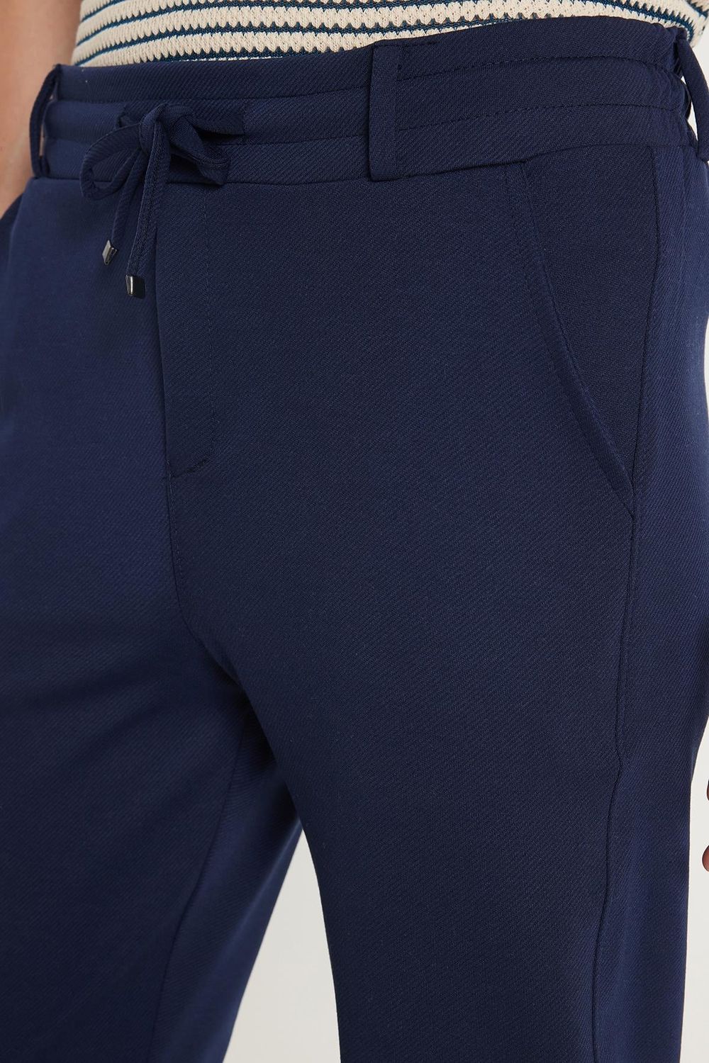 Erkek Slim Fit Pamuklu Beli Bağlamalı Yan Cepli Jogger Lacivert Pantolon