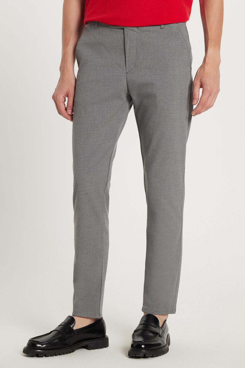 Erkek Slim Fit Dar Kesim Chino Yandan Cepli Pamuklu Koyu Gri Pantolon
