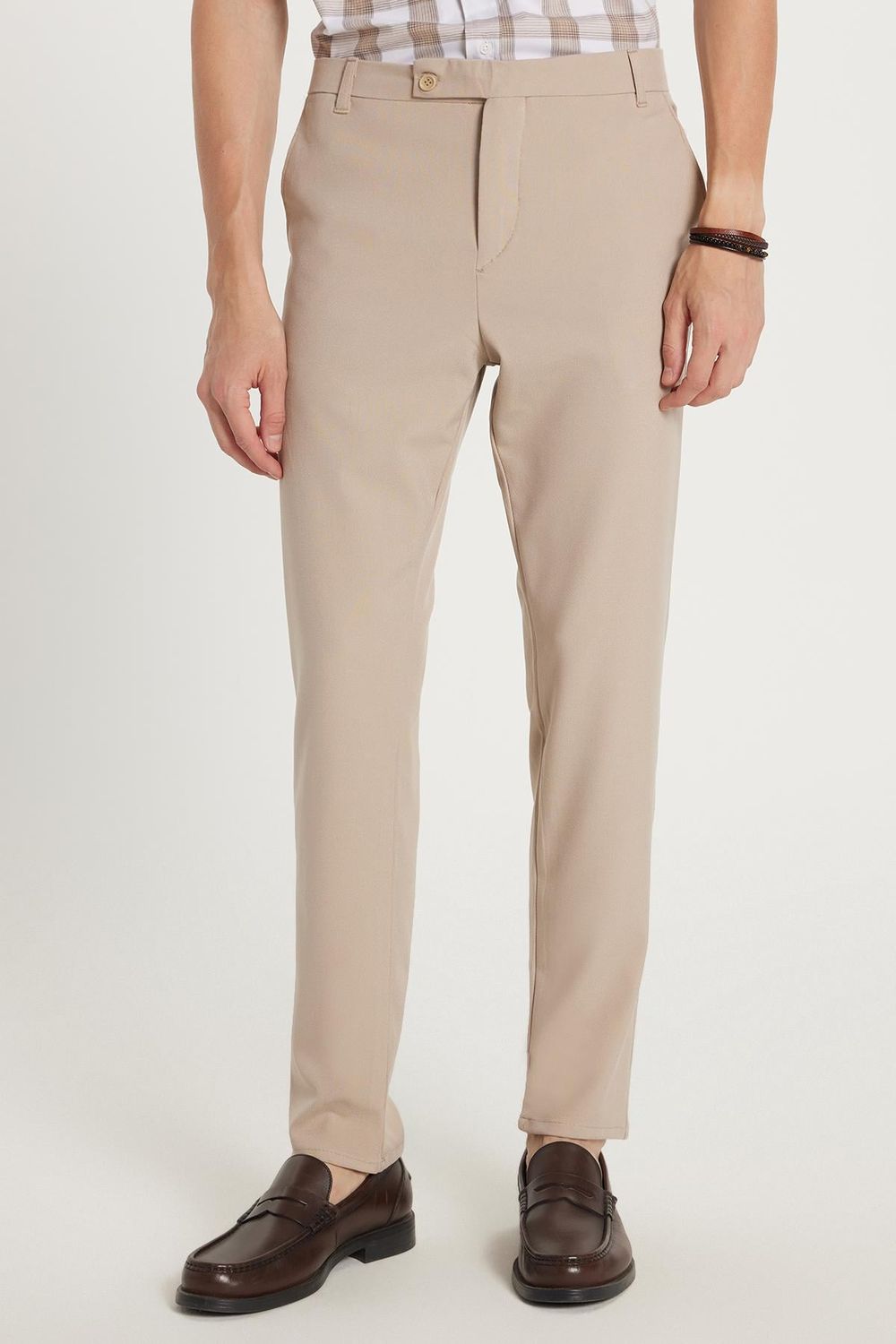 Erkek Slim Fit Dar Kesim Chino Yandan Cepli Pamuklu Taş Pantolon