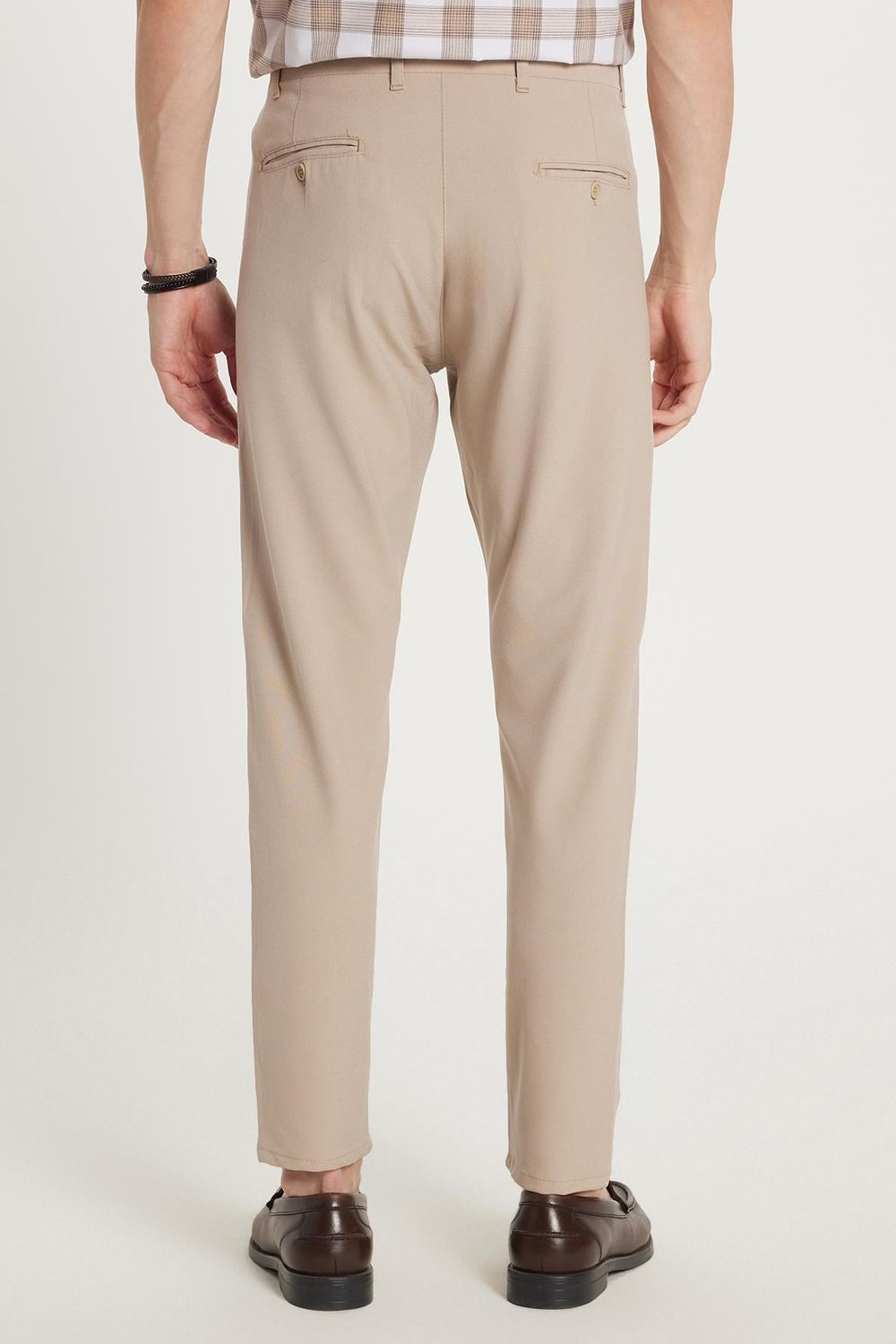 Erkek Slim Fit Dar Kesim Chino Yandan Cepli Pamuklu Taş Pantolon