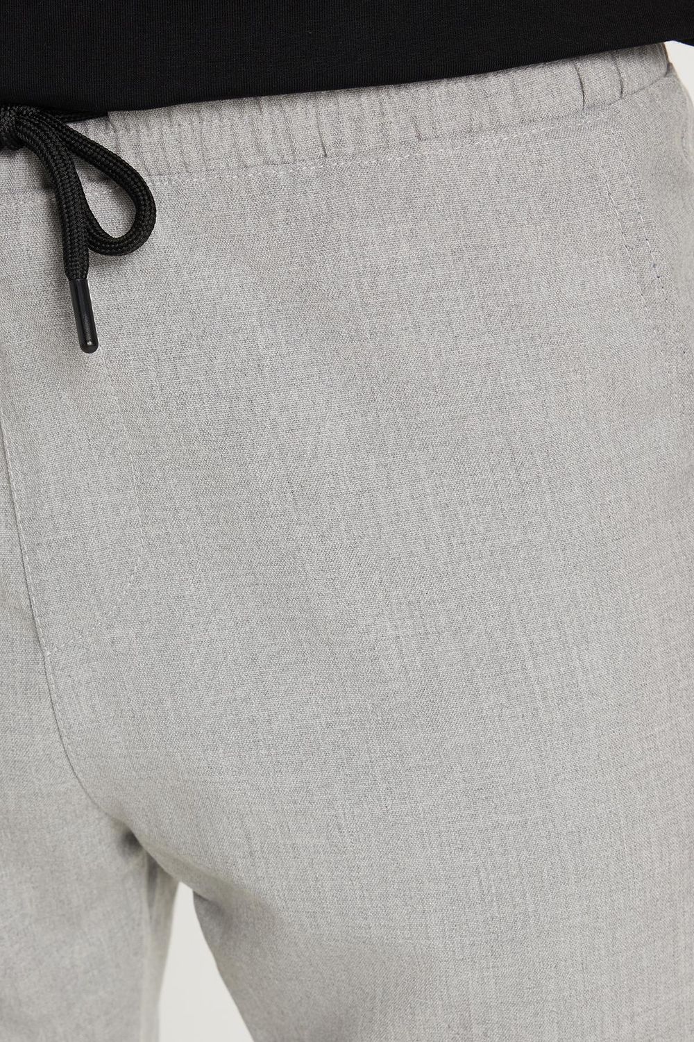 Erkek Slim Fit Dar Kesim Pamuklu Lastikli Beli Bağcıklı Gri Pantolon