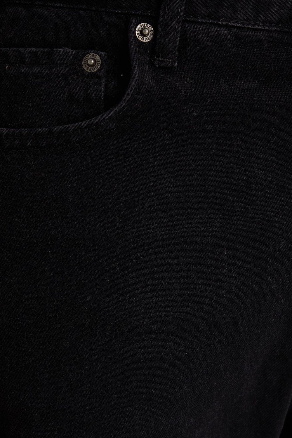 Erkek Regular Fit %100 Pamuk Yan Cepli Baggy Siyah Jean Kot Pantolon