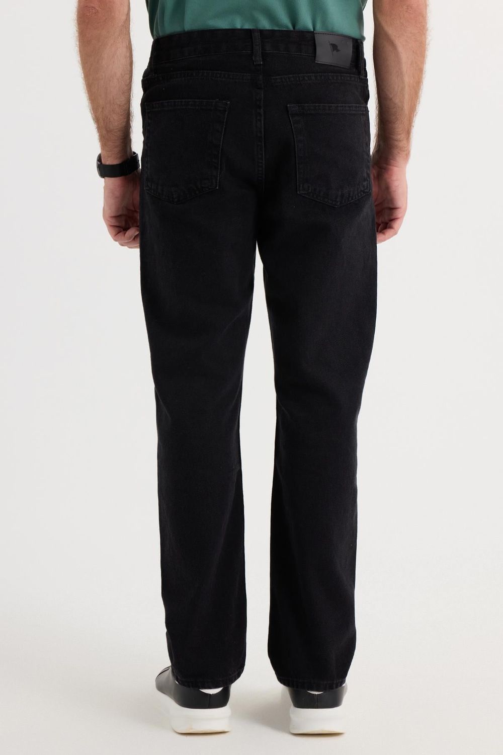 Erkek Regular Fit %100 Pamuk Yan Cepli Baggy Siyah Jean Kot Pantolon