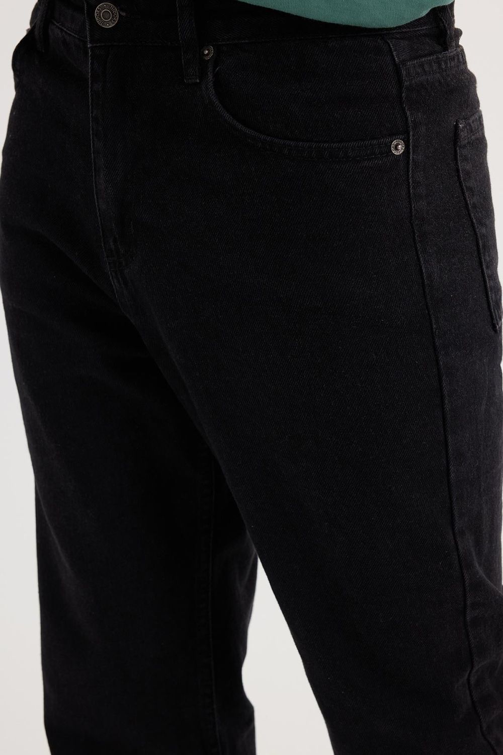 Erkek Regular Fit %100 Pamuk Yan Cepli Baggy Siyah Jean Kot Pantolon