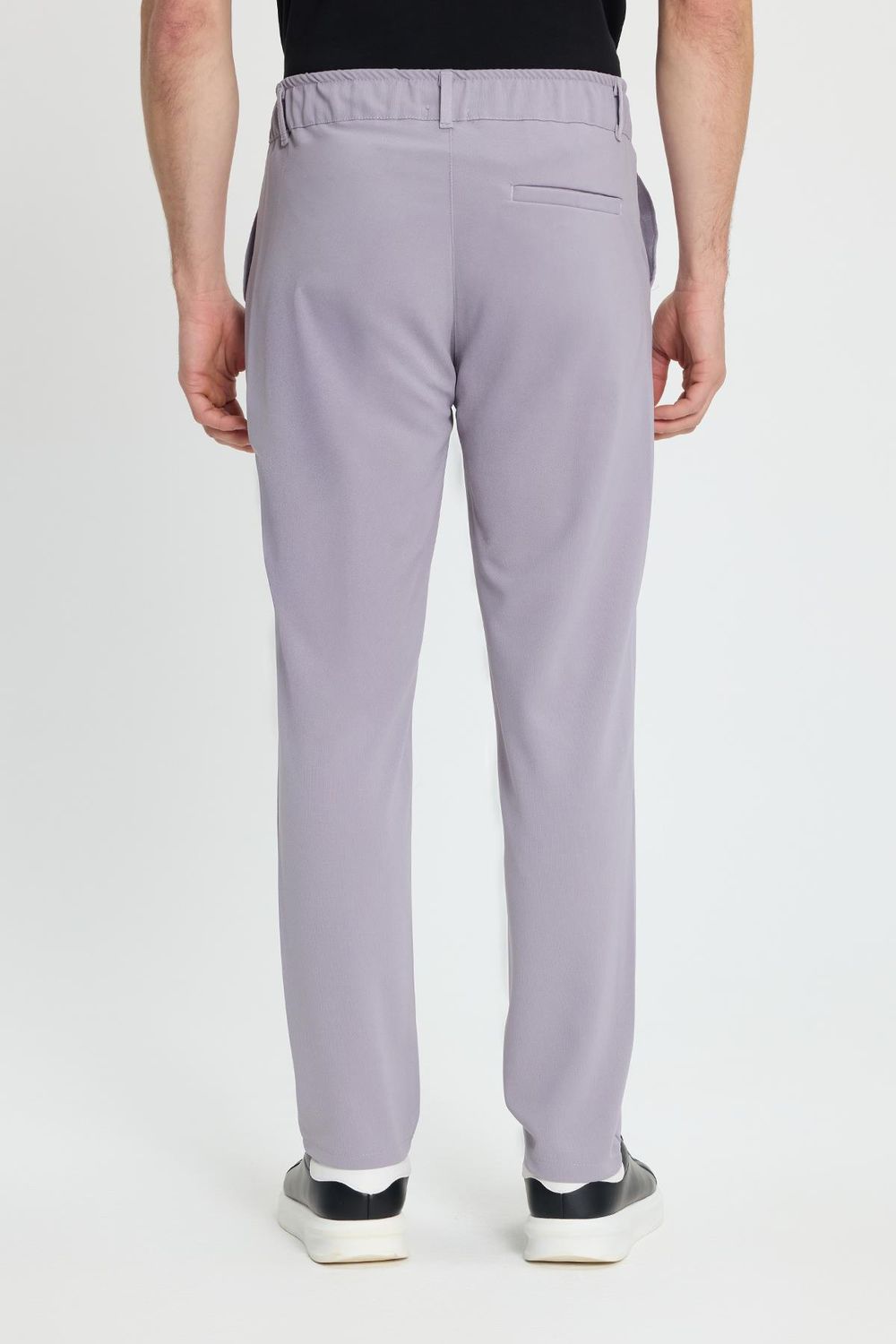 Erkek Slim Fit Dar Kesim Beli Lastikli Bağcık Detaylı Gri Pantolon