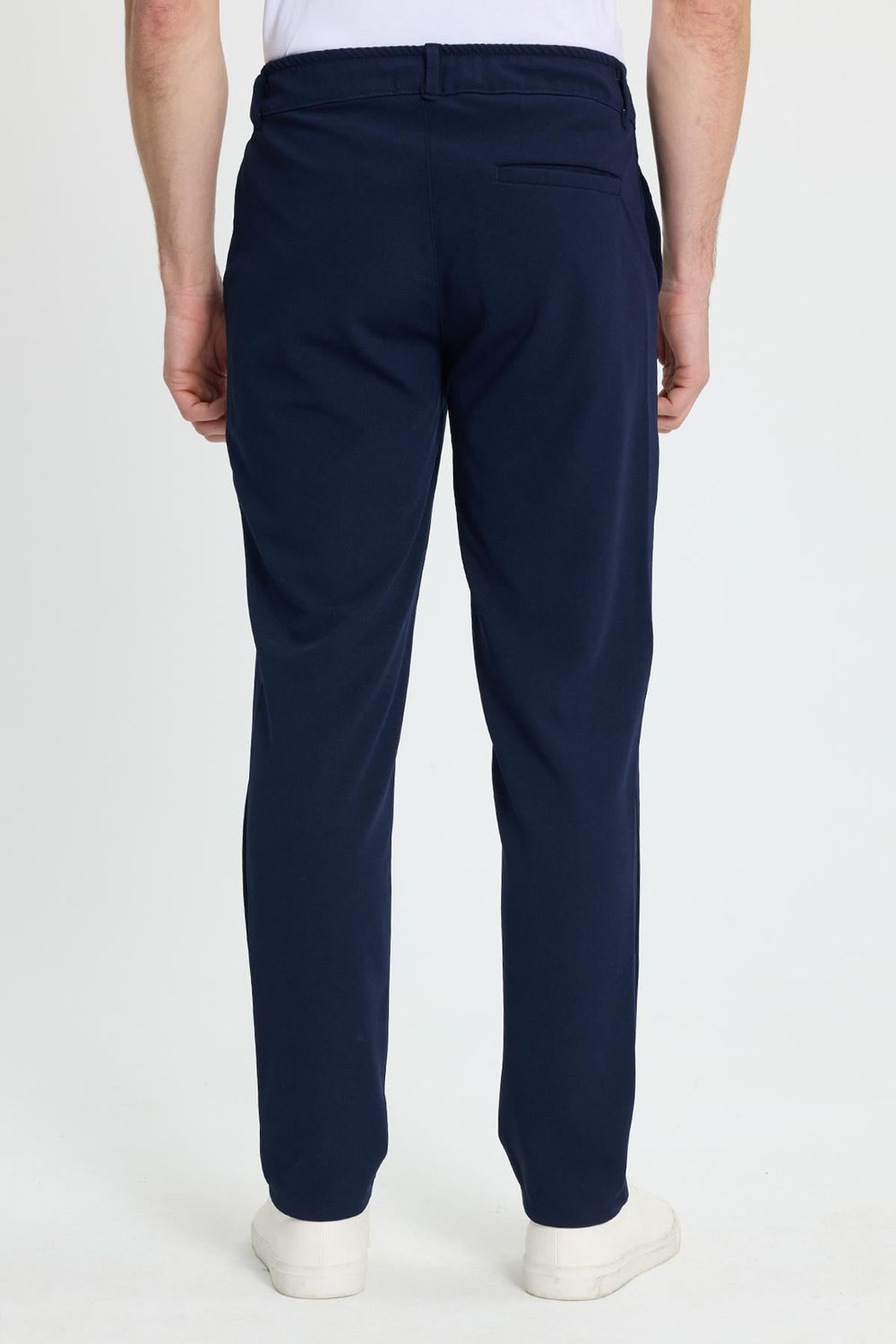 Erkek Slim Fit Dar Kesim Beli Lastikli Bağcık Detaylı Lacivert Pantolon