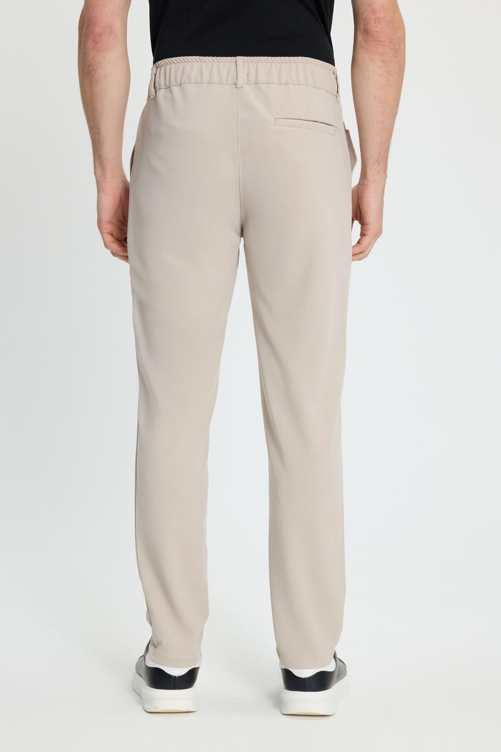 Erkek Slim Fit Dar Kesim Beli Lastikli Bağcık Detaylı Taş Pantolon