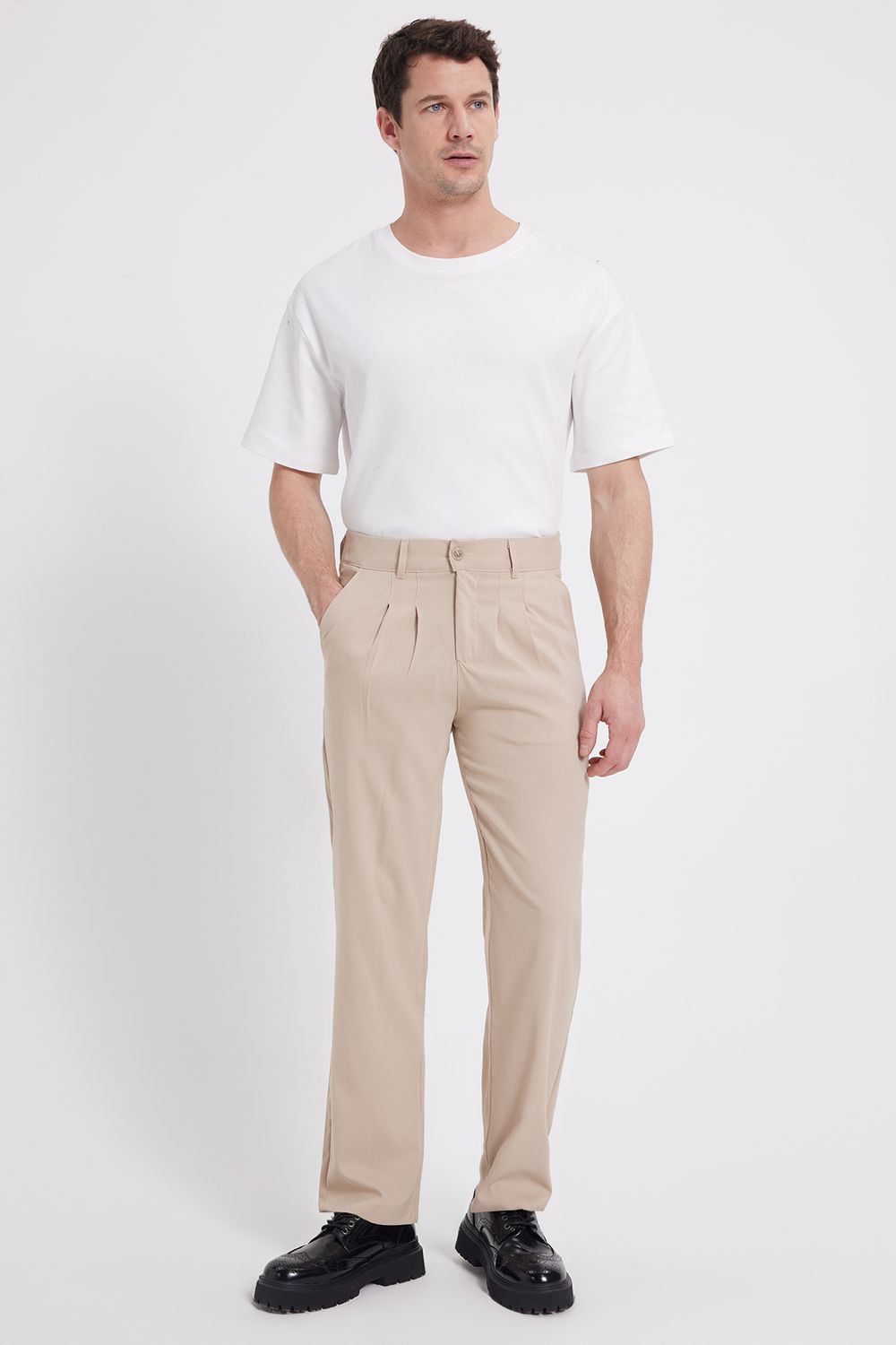 Erkek Regular Fit Klasik Kesim Normal Bel Geniş Paça Taş Pantolon