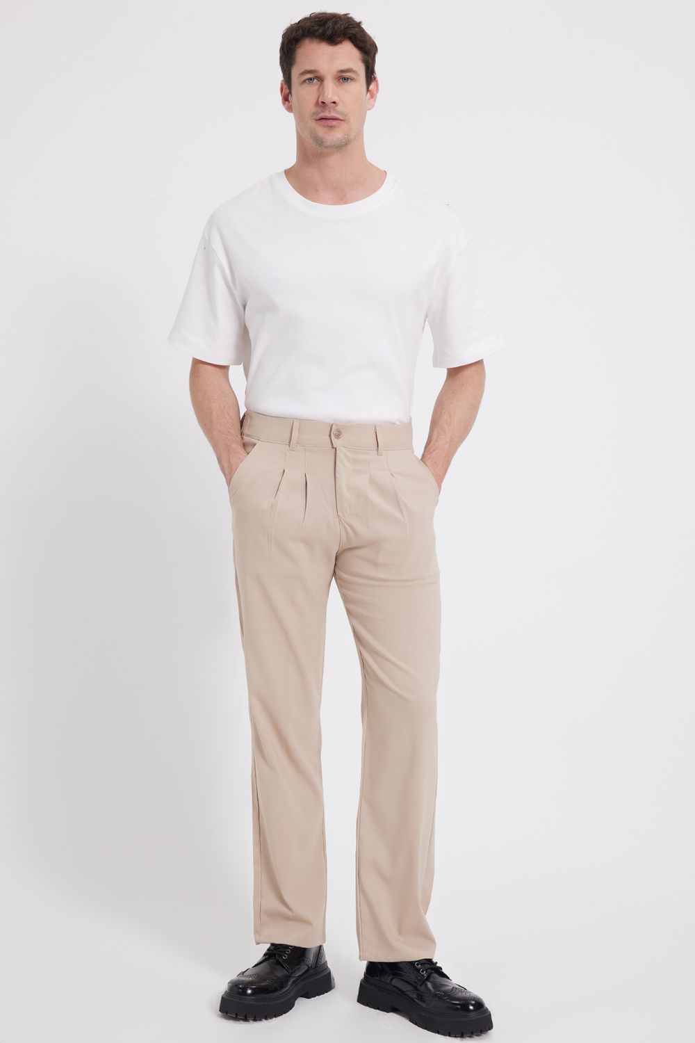 Erkek Regular Fit Klasik Kesim Normal Bel Geniş Paça Taş Pantolon