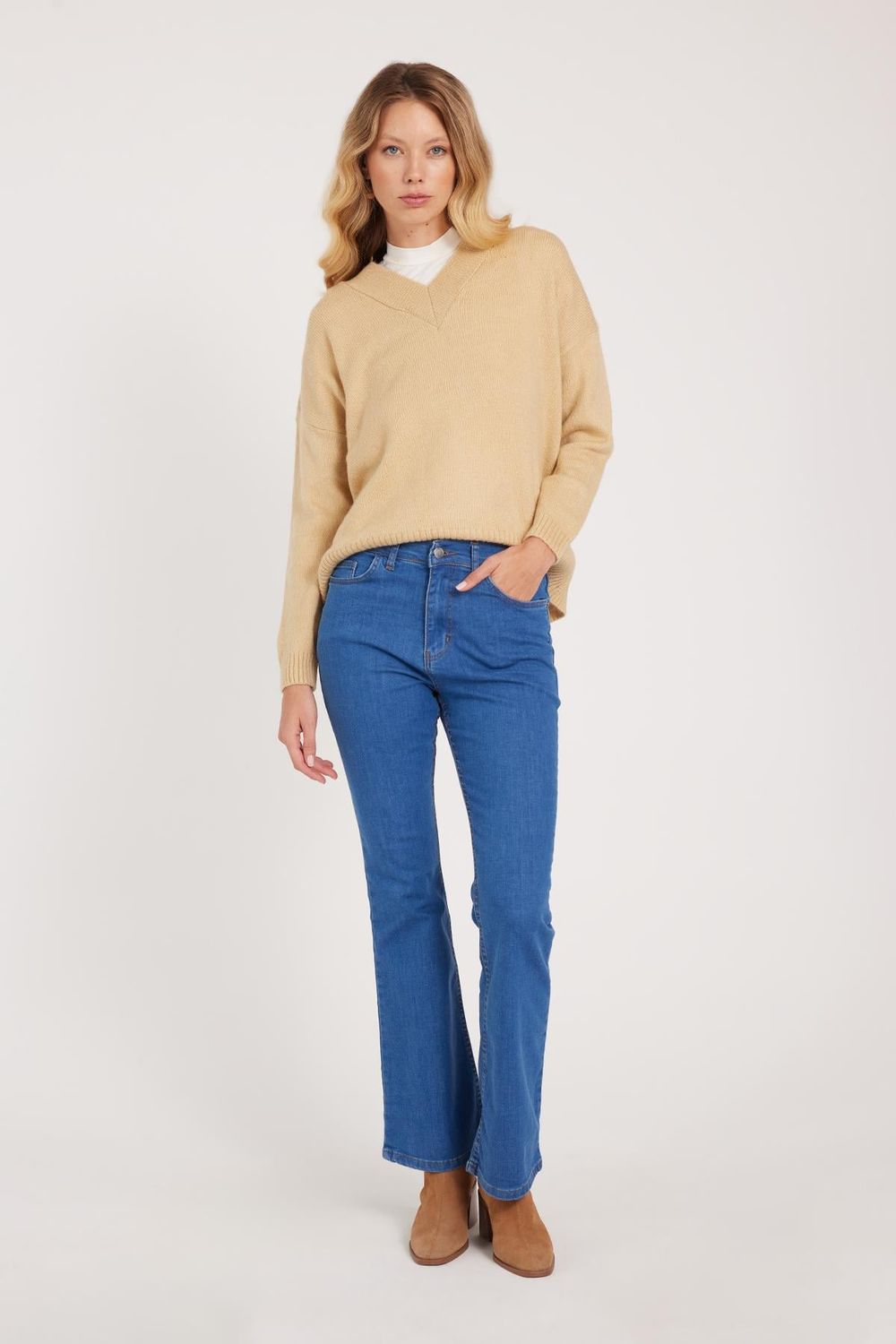 Kadın Regular Fit Klasik Kesim Pamuklu İspanyol Paça Mavi Jean Kot Pantolon
