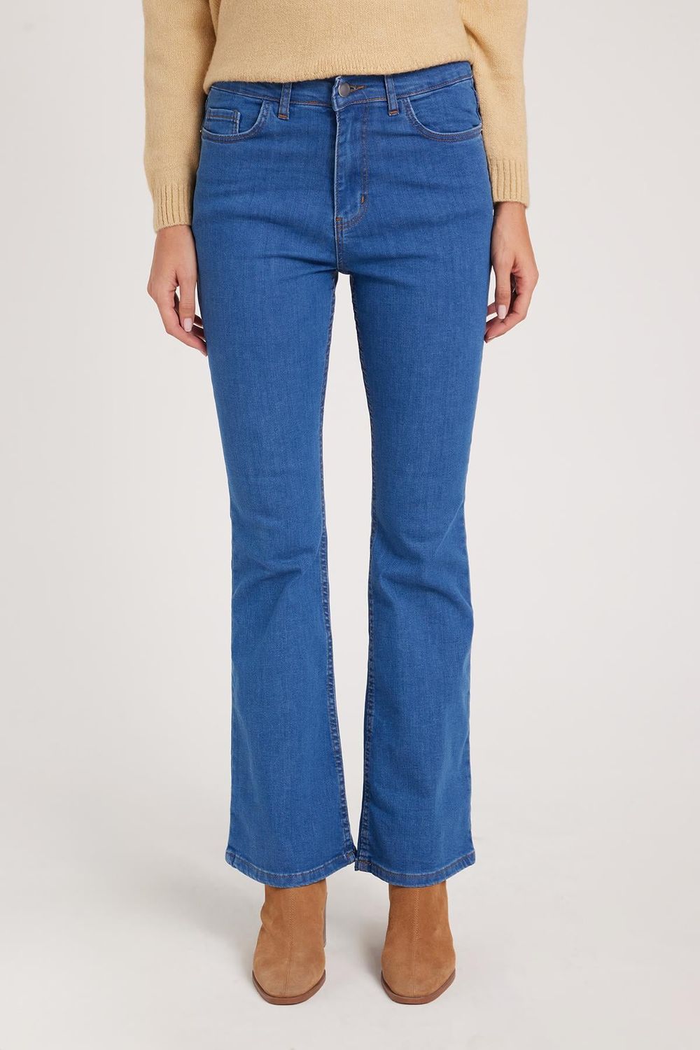 Kadın Regular Fit Klasik Kesim Pamuklu İspanyol Paça Mavi Jean Kot Pantolon