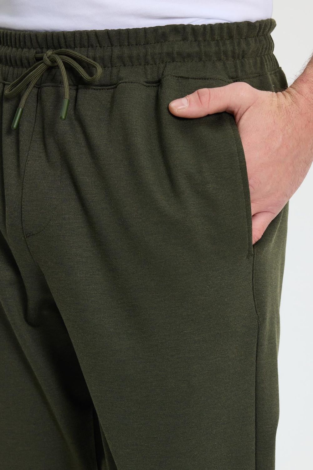 Erkek Regular Fit Klasik Kesim Beli Lastikli Bağcıklı Koyu Haki Jogger Pantolon