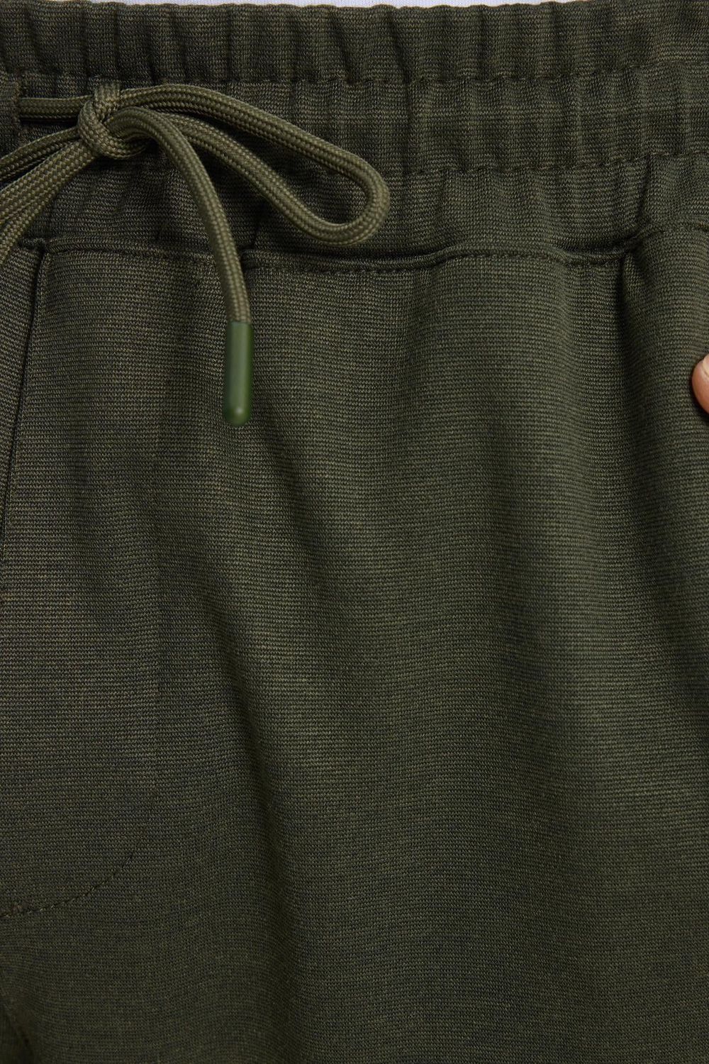 Erkek Regular Fit Klasik Kesim Beli Lastikli Bağcıklı Koyu Haki Jogger Pantolon