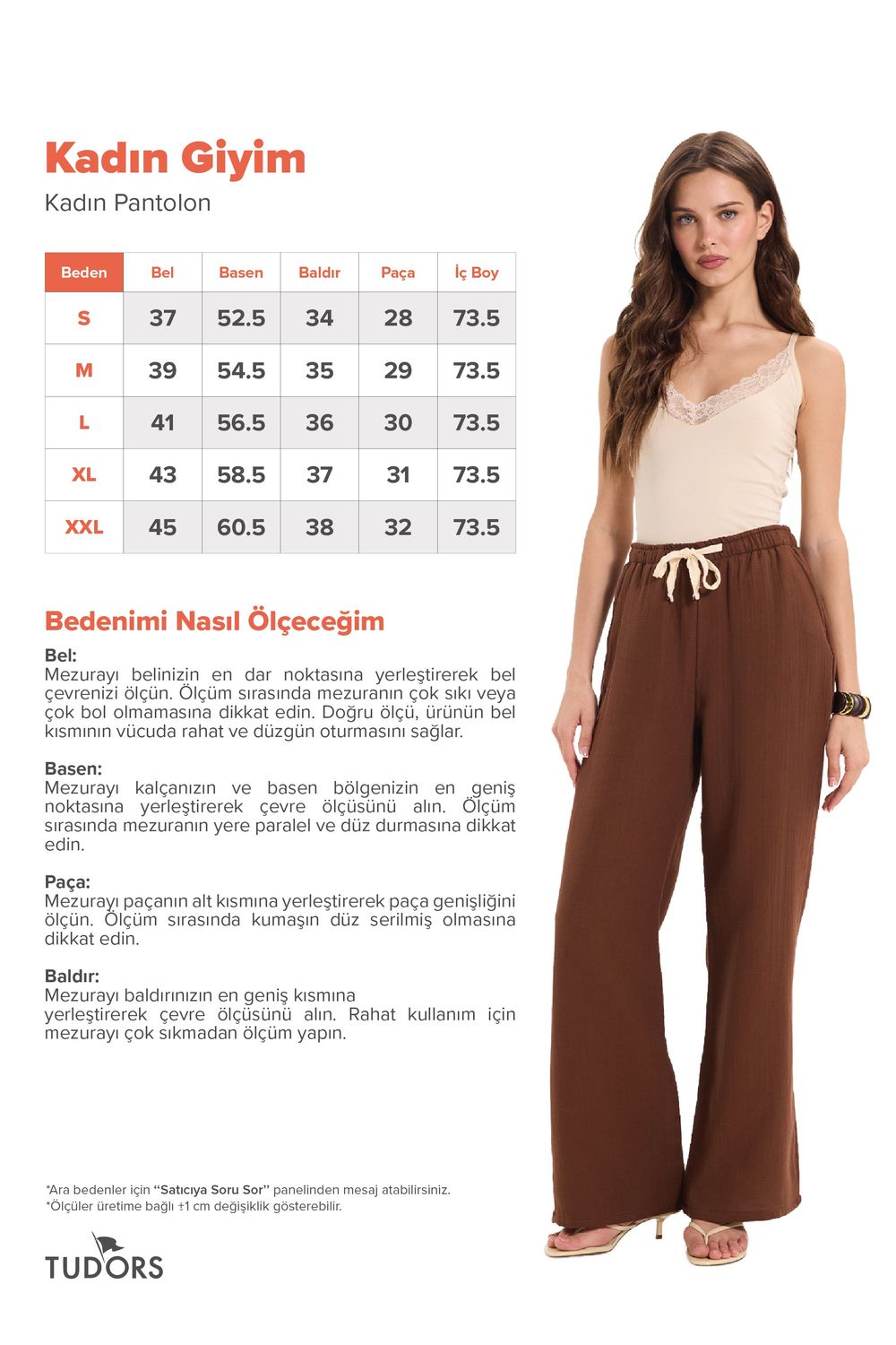 Kadın %100 Pamuk Baggy Fit Rahat Kesim Lastikli Bel Müslin Kumaş Cepli Kahverengi Pantolon