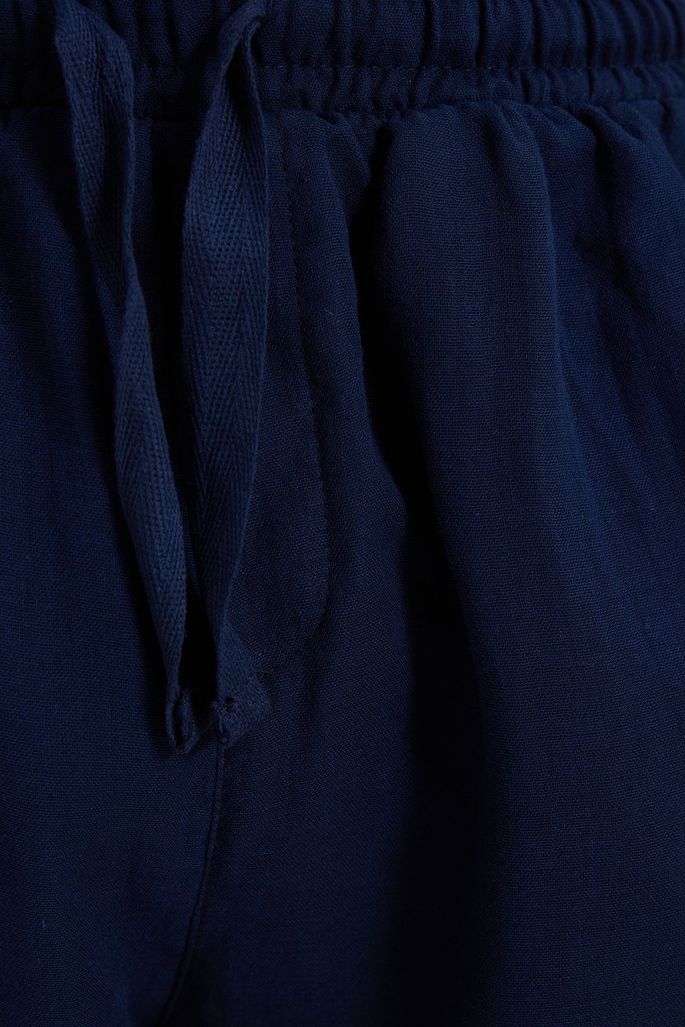 Erkek Baggy Fit Geniş Kesim %100 Pamuk Beli Lastikli Yandan Cepli Müslin Lacivert Düz Pantolon