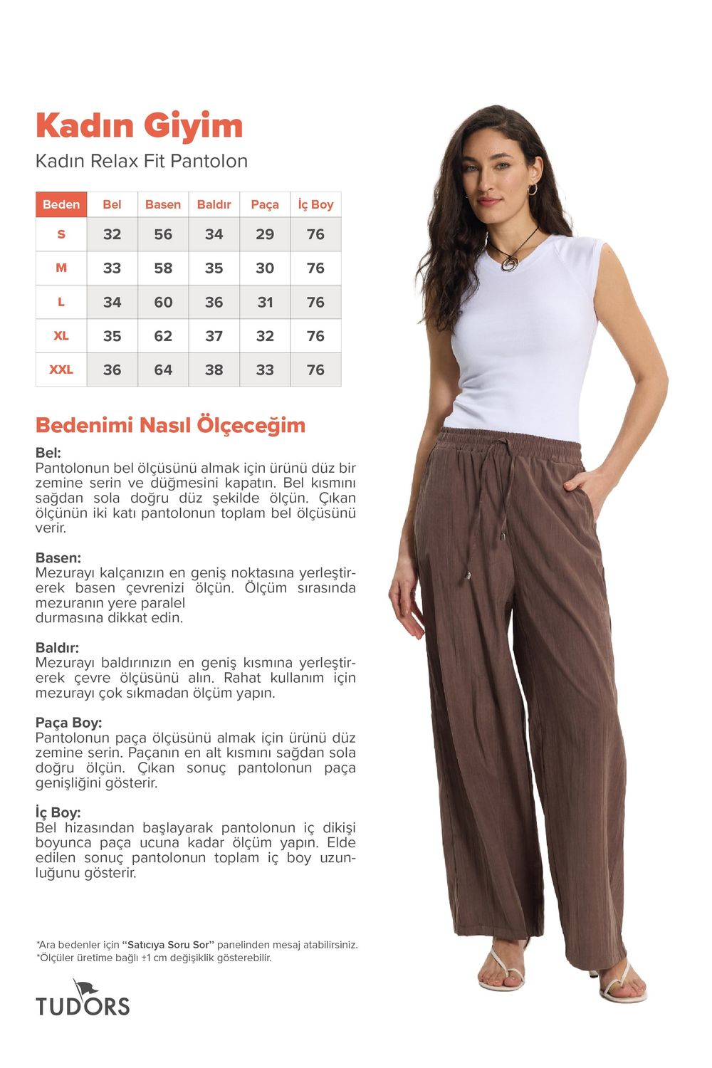 Kadın Relax Fit Rahat Kesim Beli Bağcıklı Lastikli Yumuşak Dokulu Çift Cepli Kahverengi Pantolon 