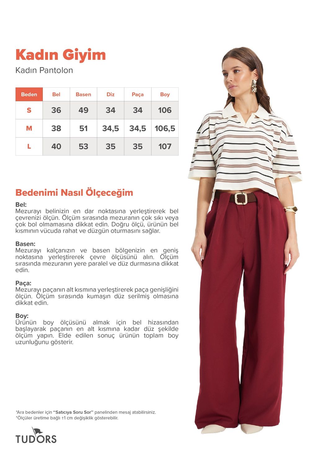 Kadın Relax Fit Rahat Kesim Pileli Çift Çepli Kemerli Bordo Pantolon