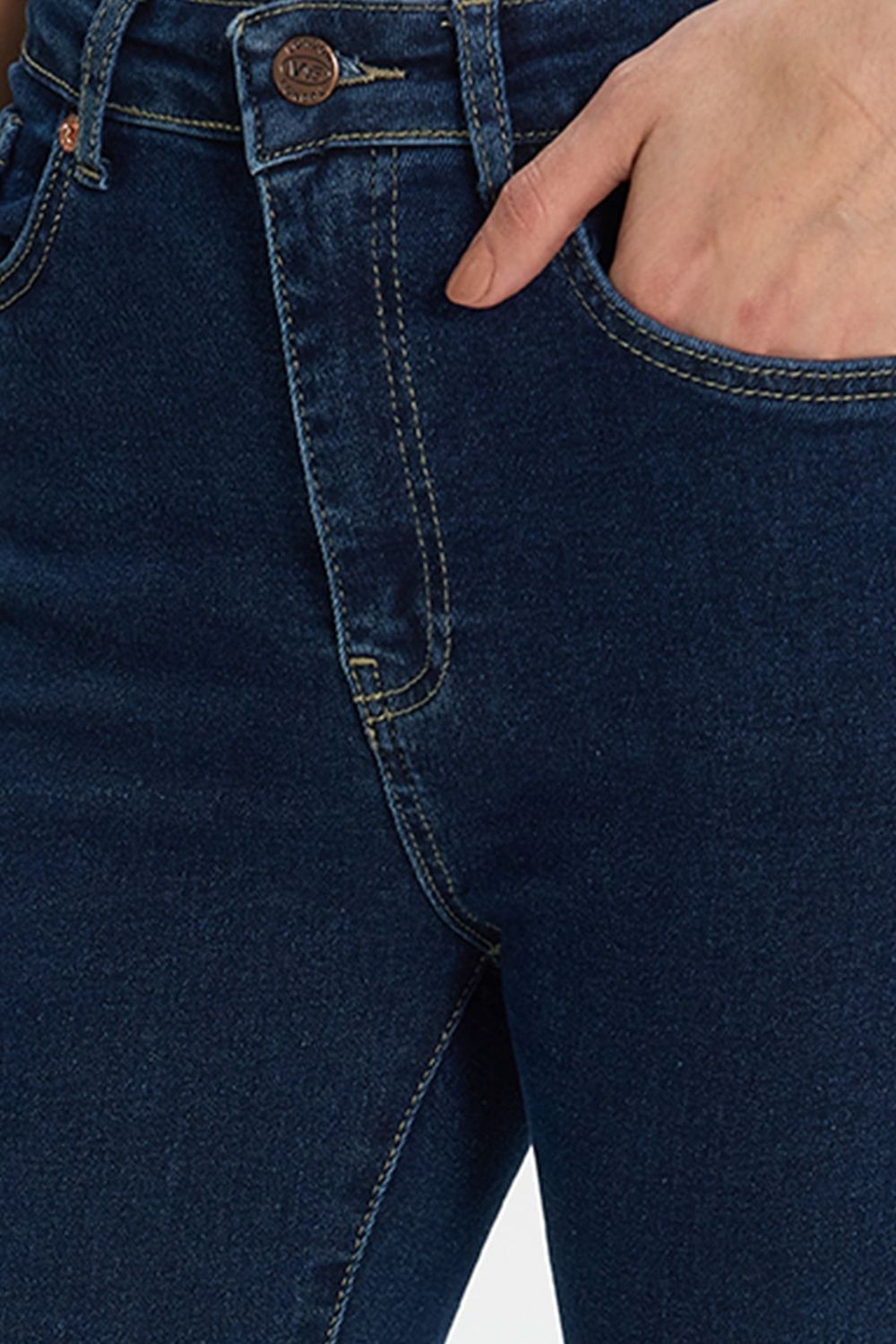 Kadın Regular Fit Klasik Kesim Pamuklu Likralı İspanyol Paça Lacivert Jean Kot Pantolon