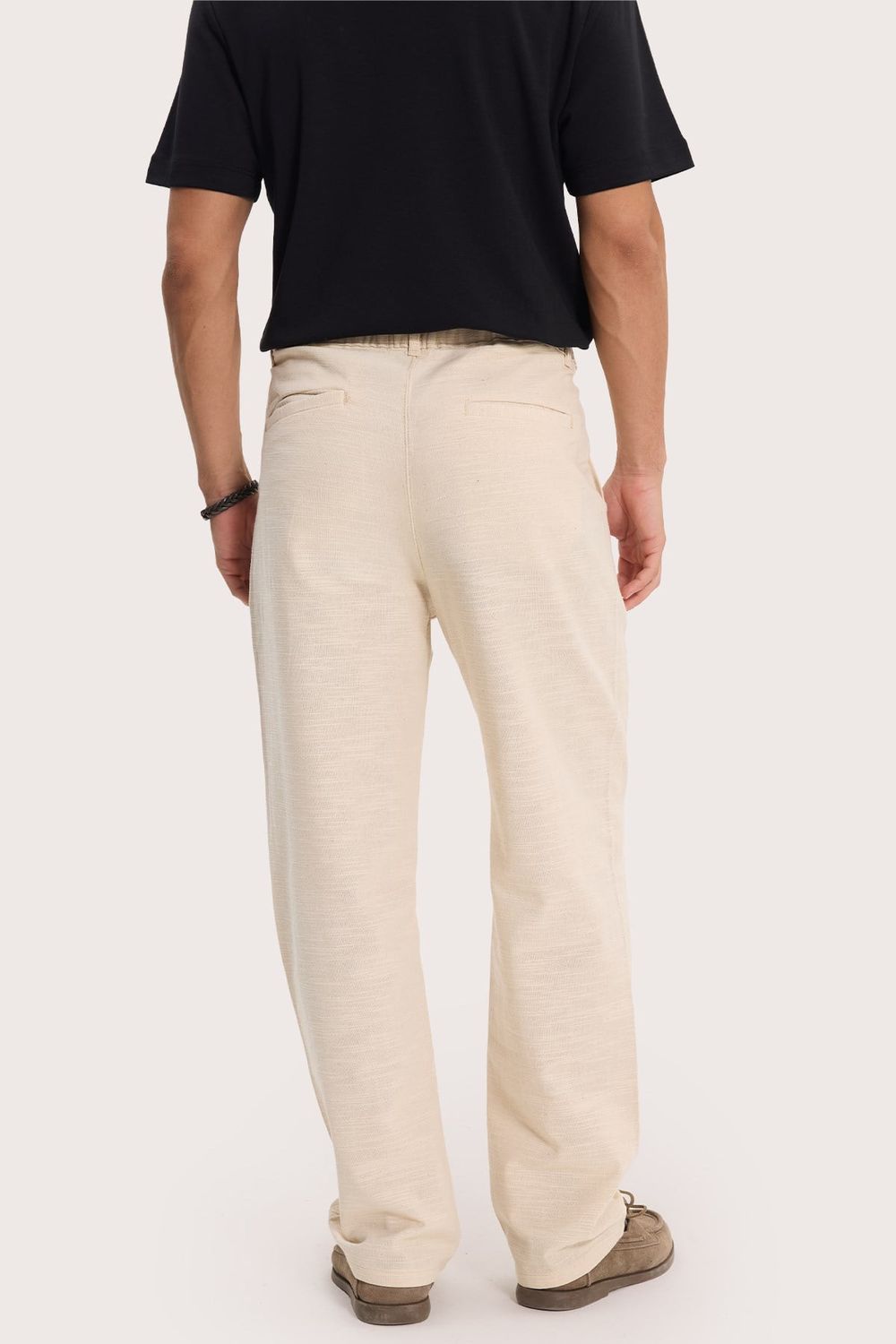 Erkek Relax Fit Rahat Kesim %100 Pamuk Geniş Paça Keten Kumaş Çift Cepli Taş Pantolon