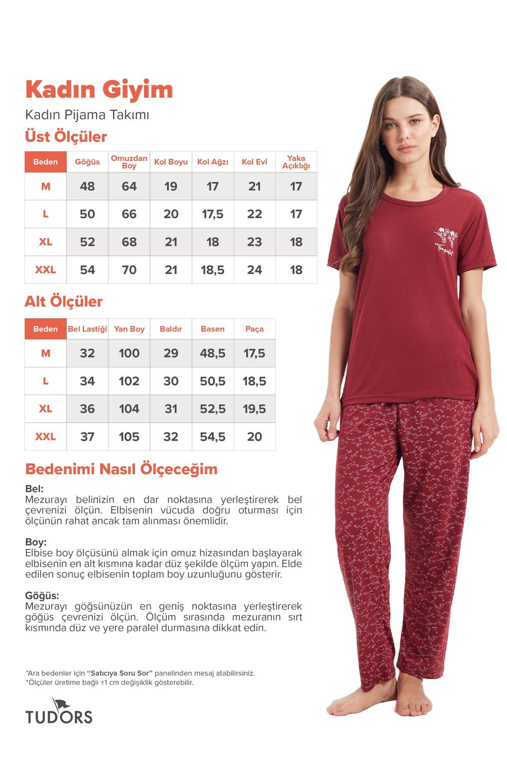 Kadın Standart Fit Normal Kesim Bisiklet Yaka Kısa Kollu Baskılı Bordo Pijama Takımı