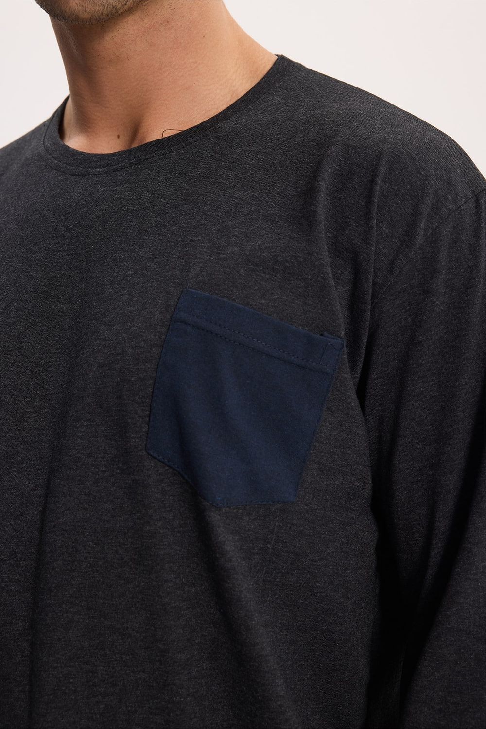 Erkek Standart Fit Rahat Kesim Uzun Kollu Pamuklu Gri Lacivert Pijama Takımı