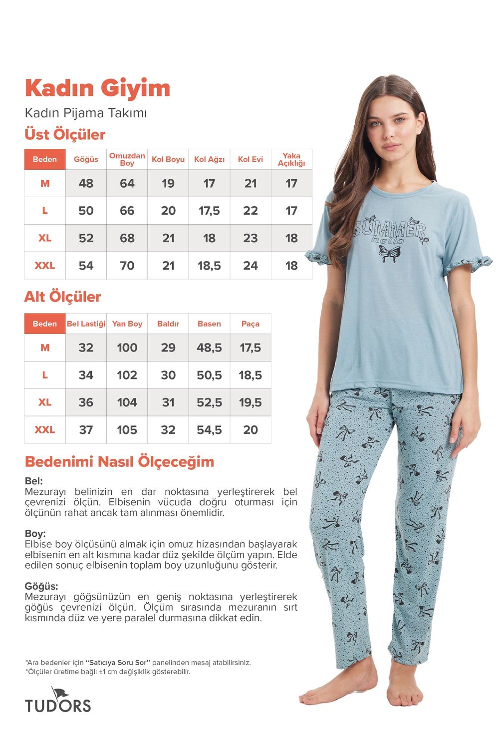 Kadın Regular Fit Klasik Kesim %100 Pamuk Fırfır Detaylı Kısa Kollu Baskılı Su Yeşili Pijama Takımı
