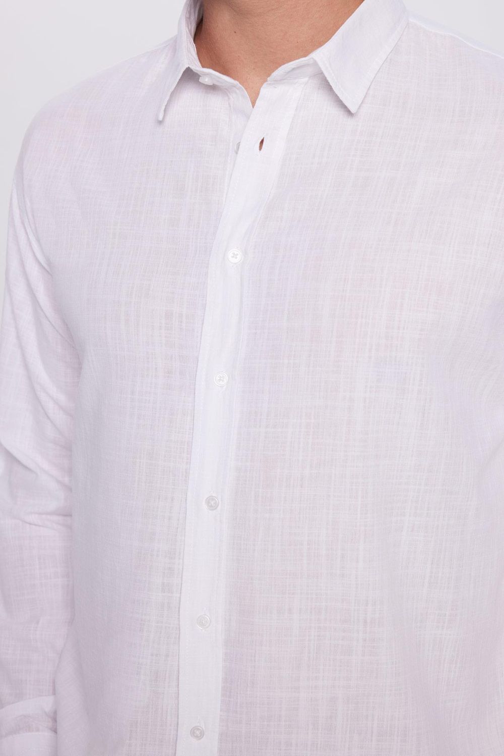 Erkek Relax Fit Rahat Kesim %100 Pamuk Keten Doku Beyaz Gömlek