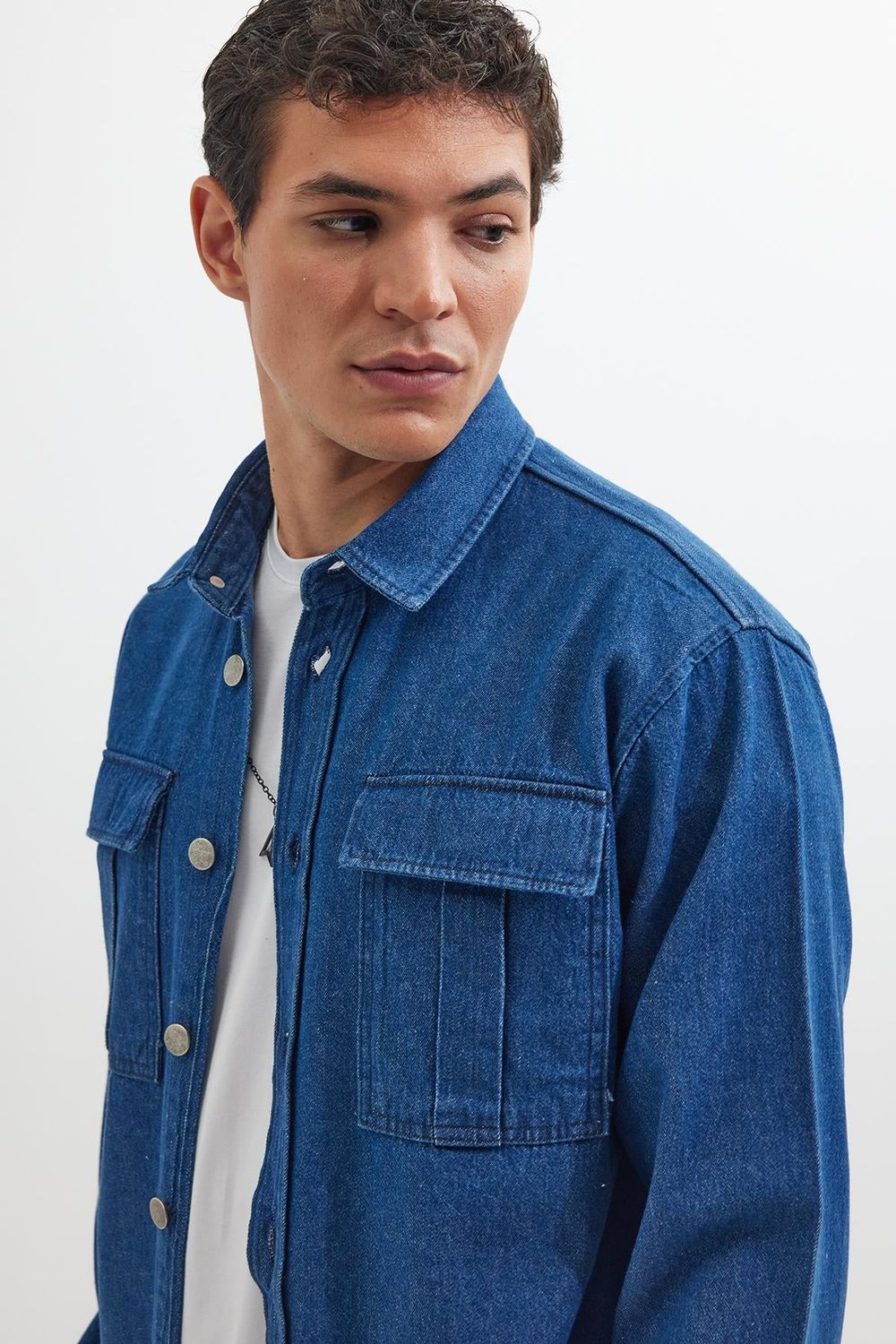 Unisex Relax Fit Rahat Kesim Denim Kot Çift Cepli İndigo Overshirt Ceket Tarzı Gömlek