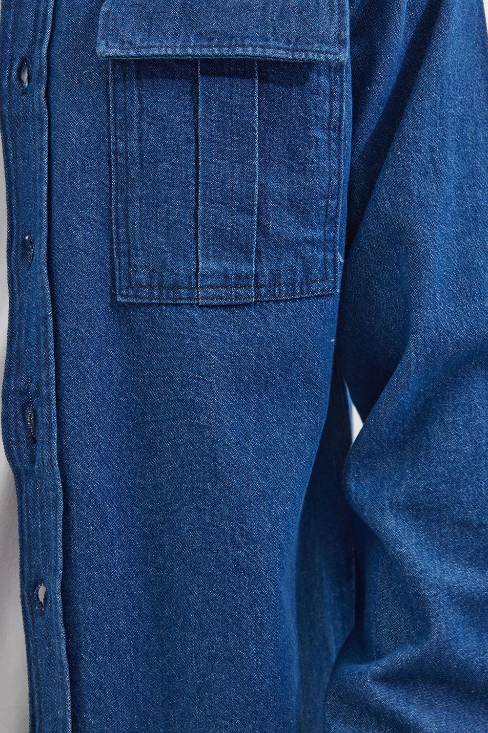 Unisex Relax Fit Rahat Kesim Denim Kot Çift Cepli İndigo Overshirt Ceket Tarzı Gömlek