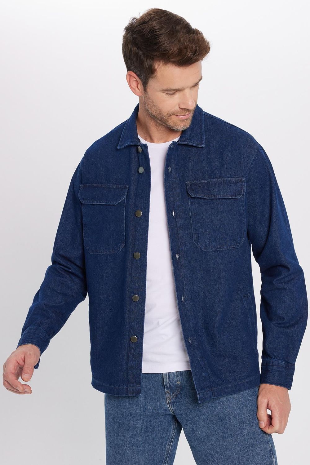 Erkek Relax Fit Rahat Kesim Denim Kapaklı Cepli Gömlek